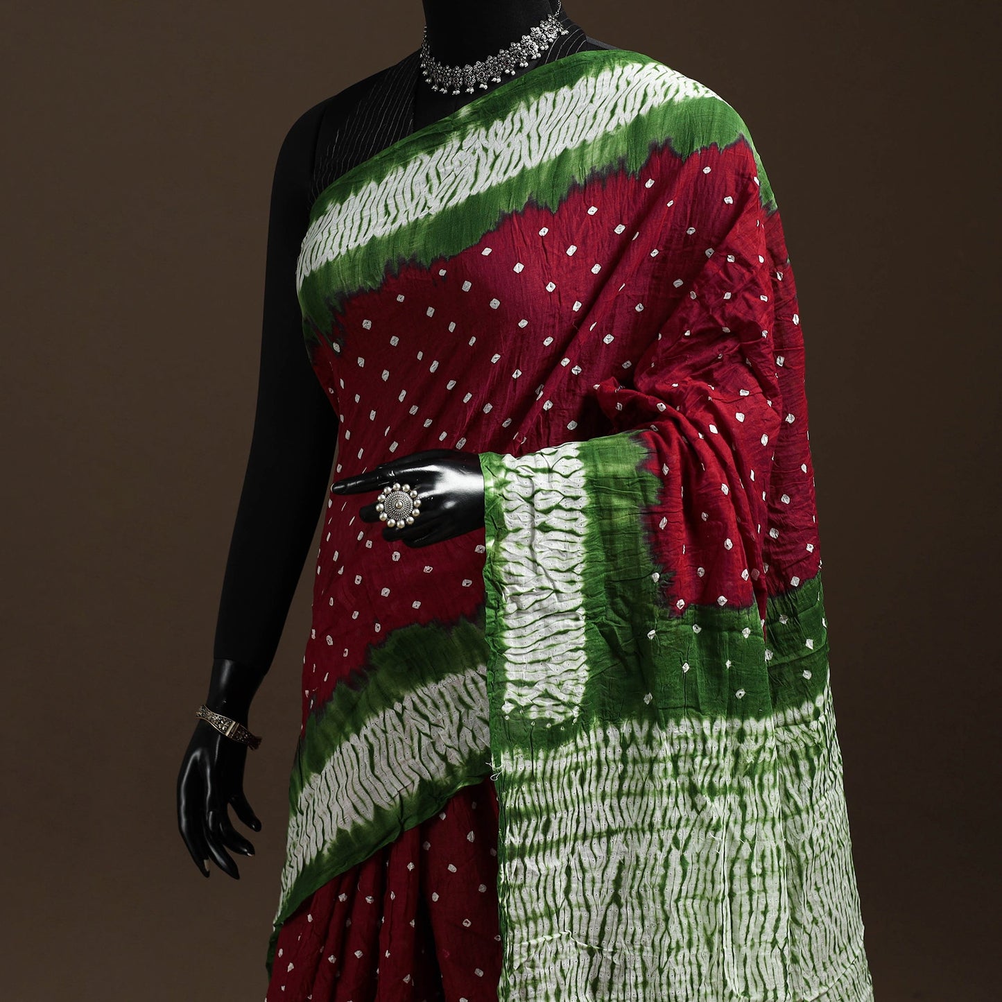 Maroon - kutch tie-dye cotton bandhani saree 87