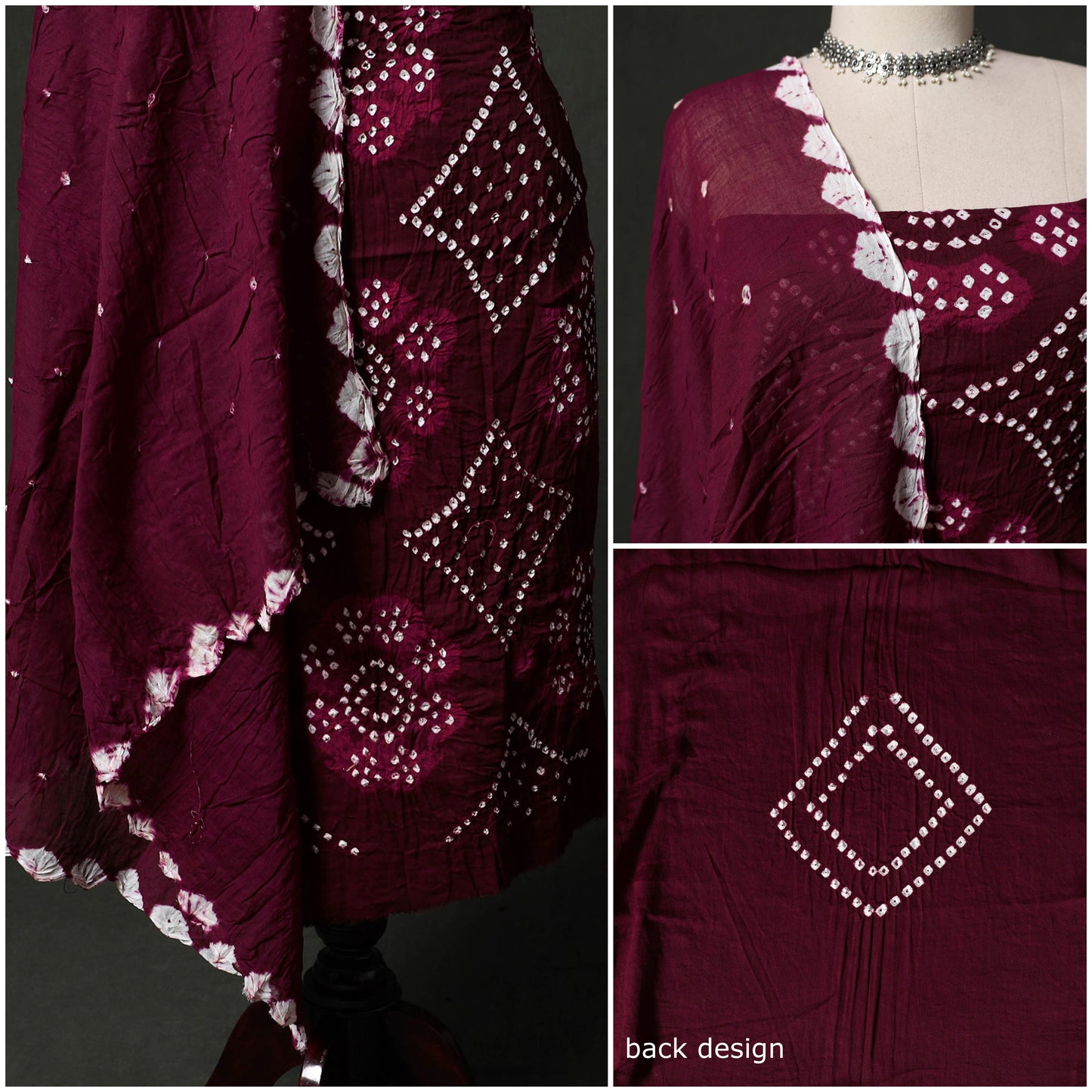Kutch tie-dye satin cotton bandhani 3pc unstitched dress