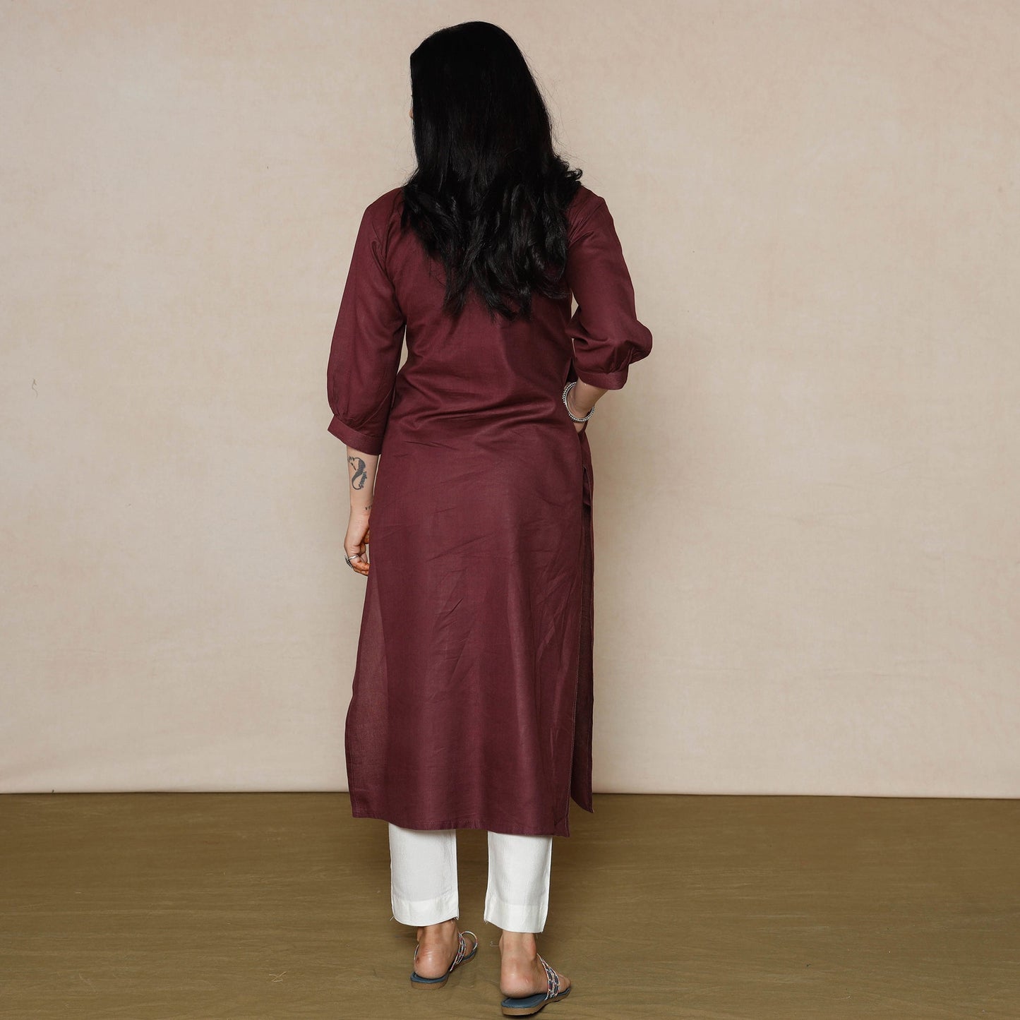Dark purple Linen Viscose Plain Long Kurta for Women
