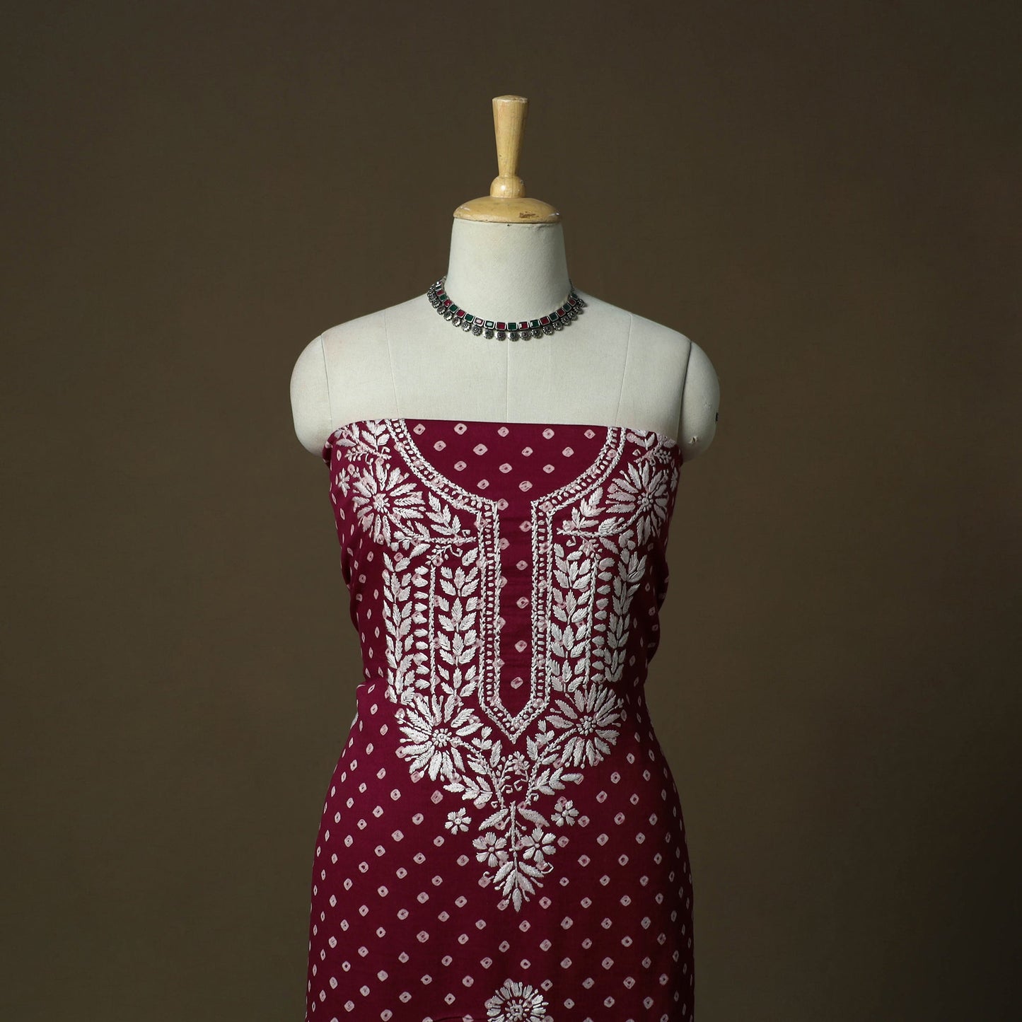 Lucknowi chikankari hand work bandhani unstitched kurta