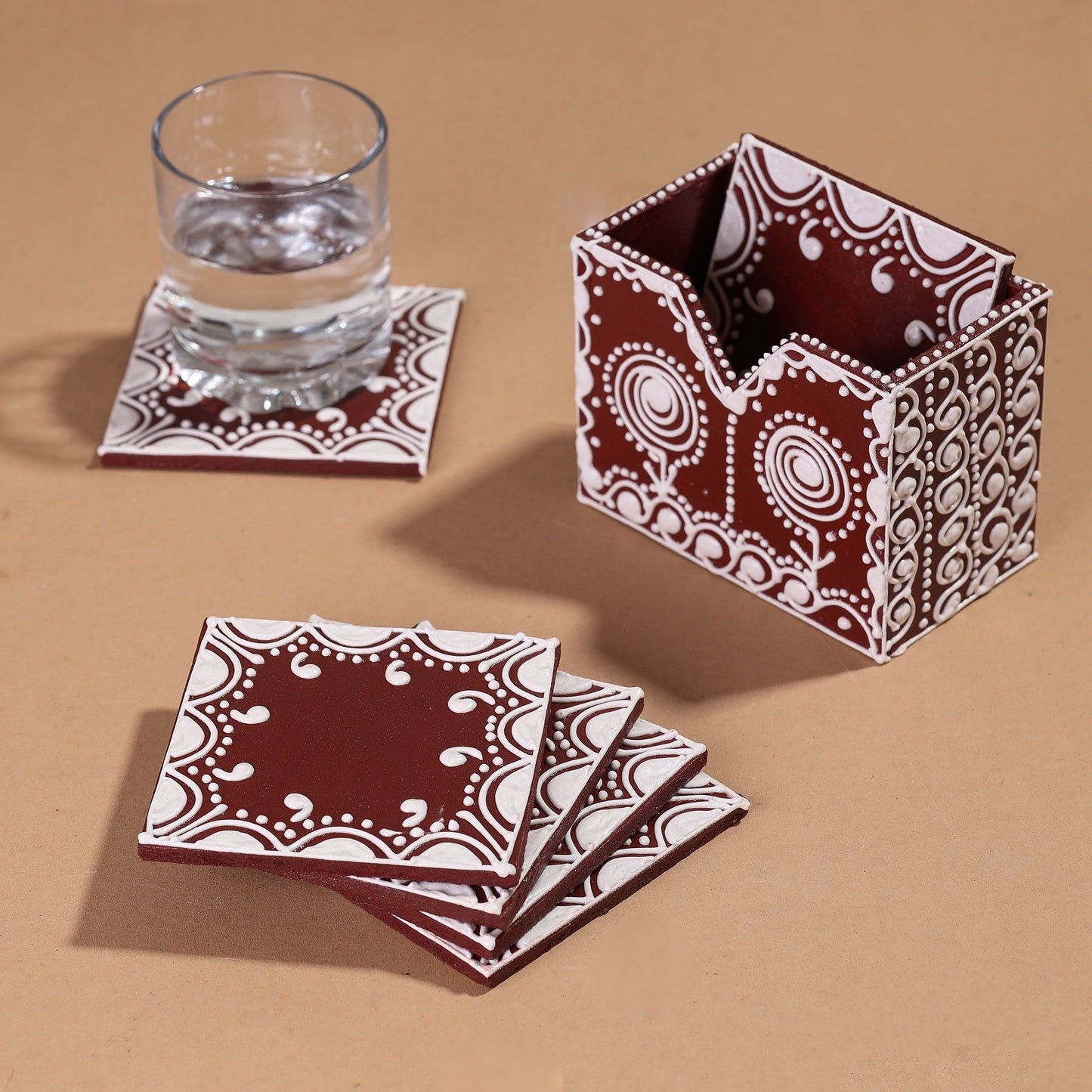 Mandana Art Handpainted Paper Mache Coasters