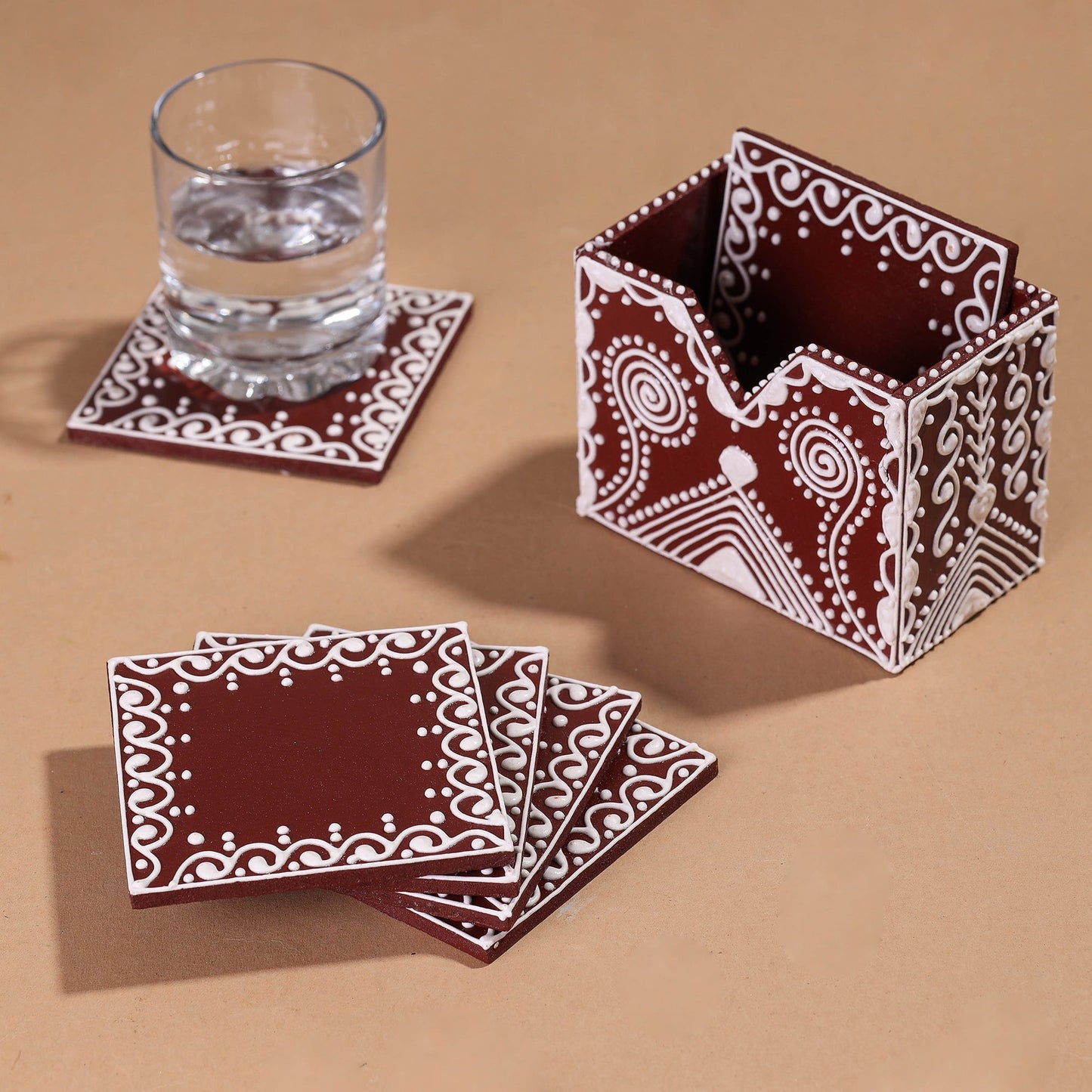 Mandana Art Handpainted Paper Mache Coasters