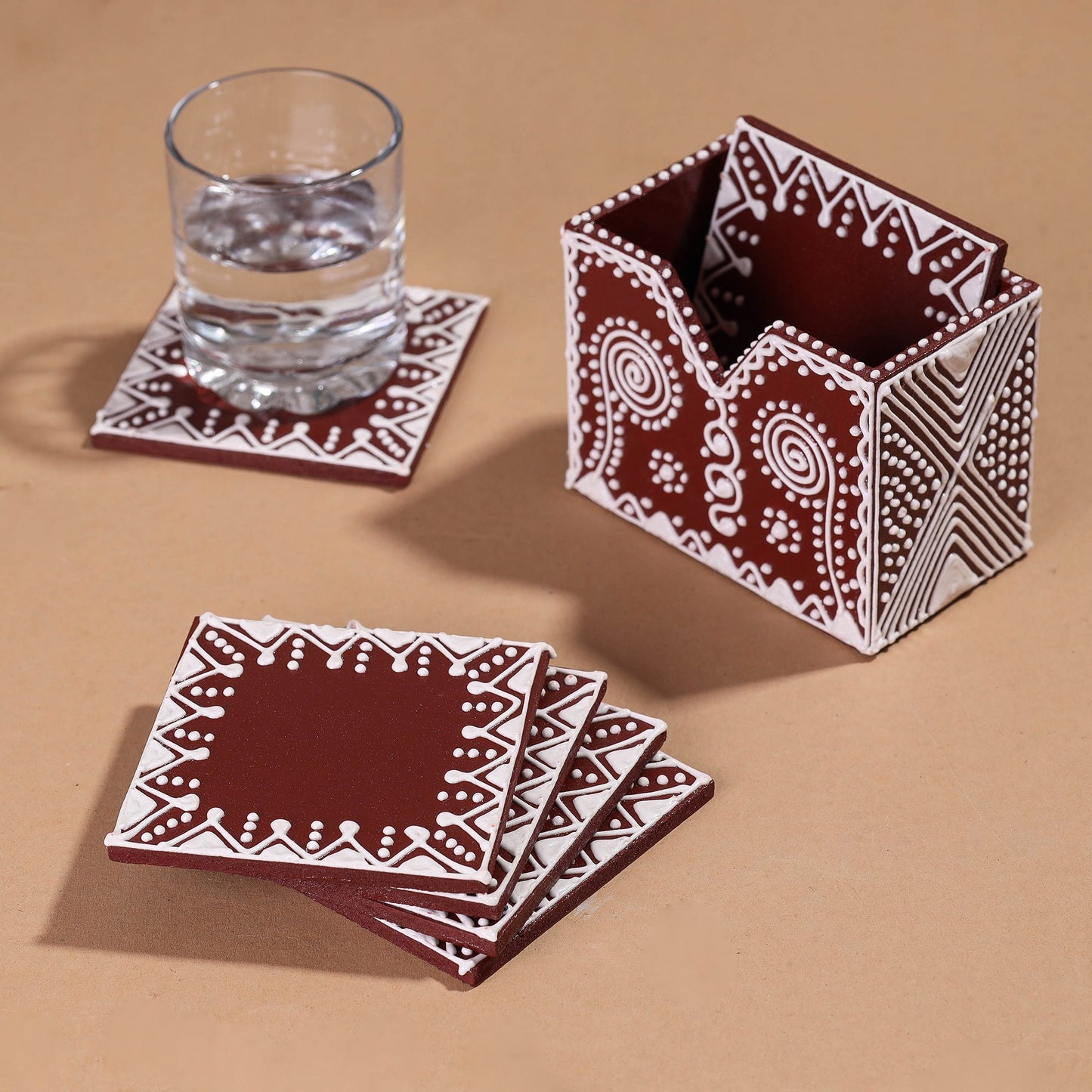 Mandana Art Handpainted Paper Mache Coasters