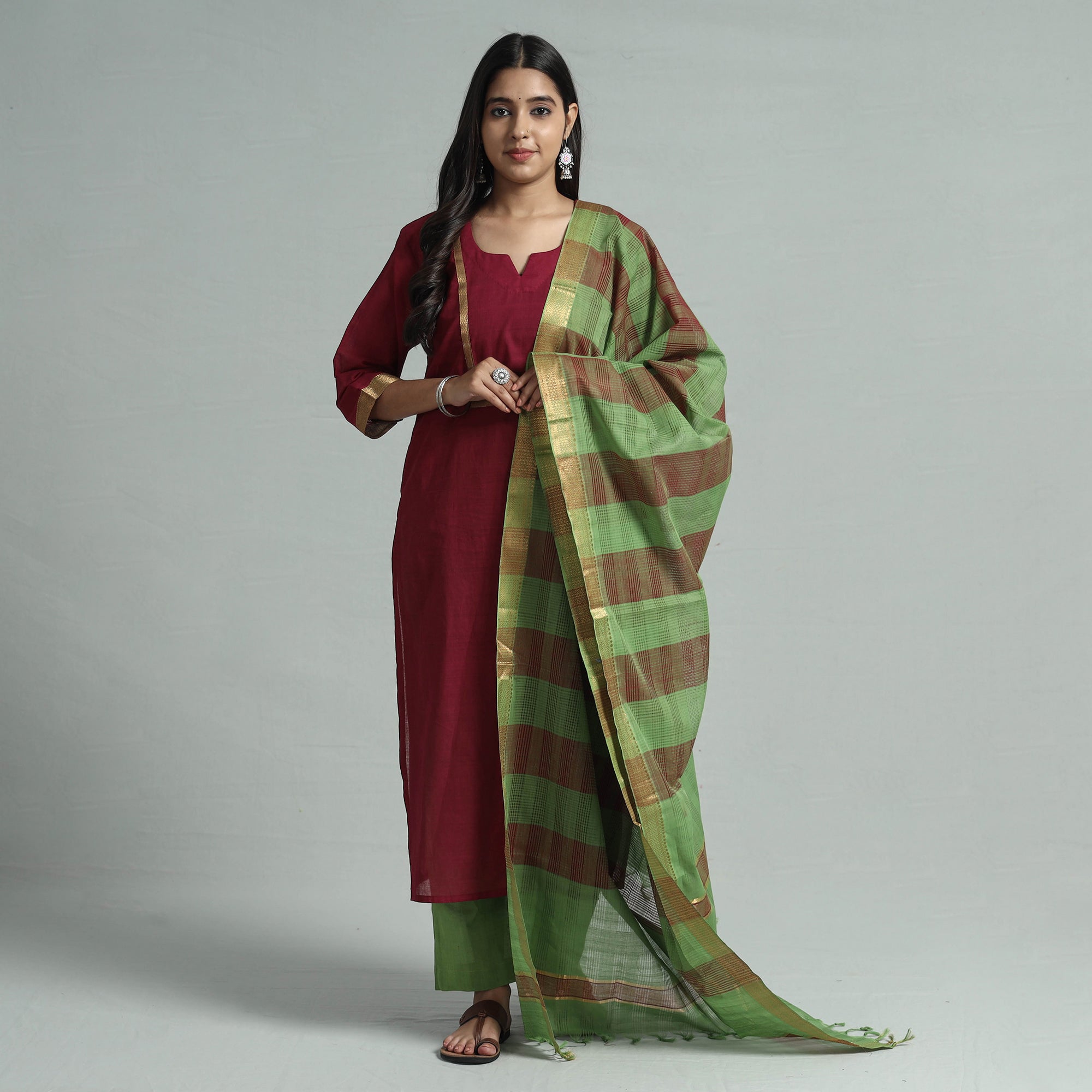 Beige - Mangalagiri Handloom Cotton Straight Kurta main image 0