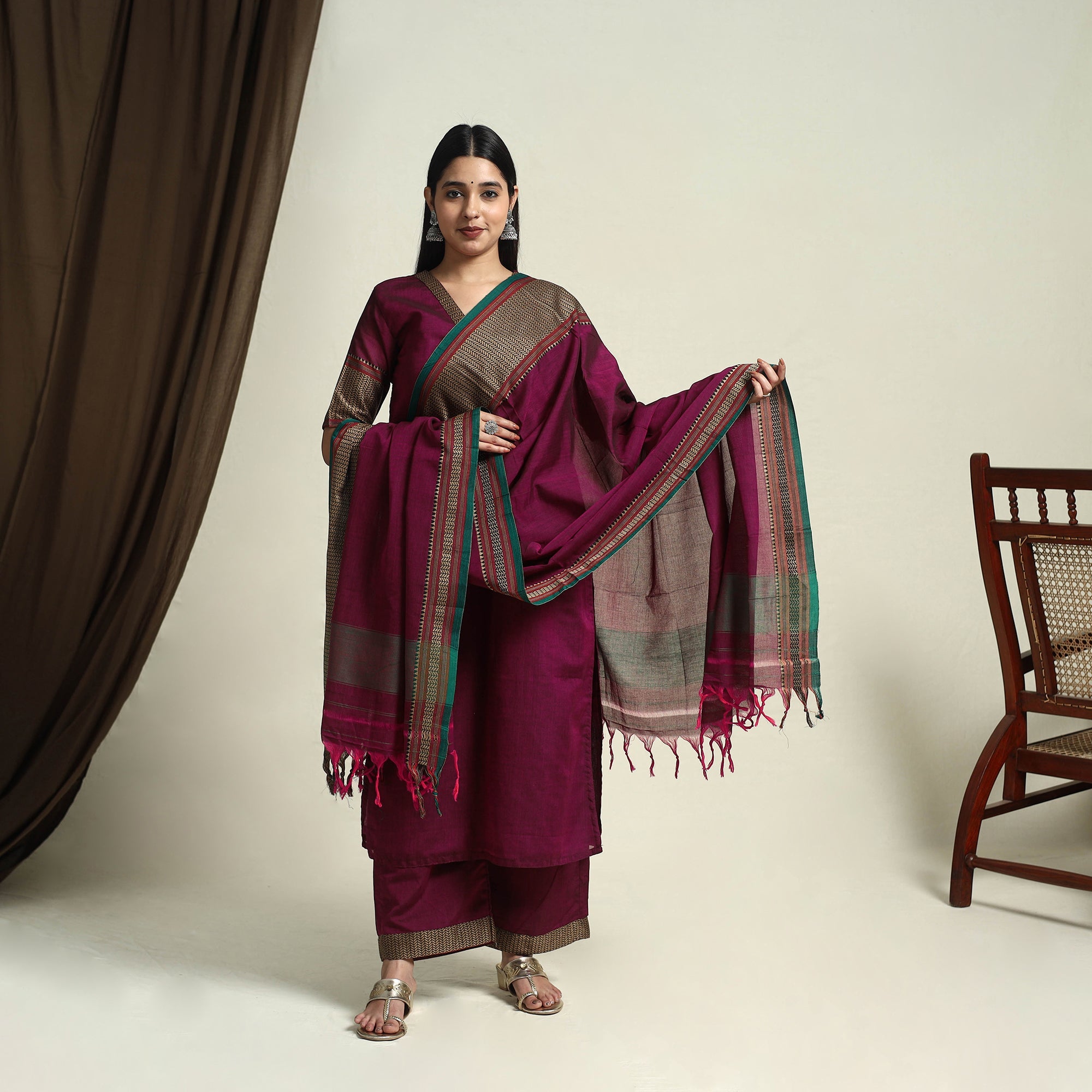 Maroon - Mercerised Cotton Straight Dharwad Kurta 04