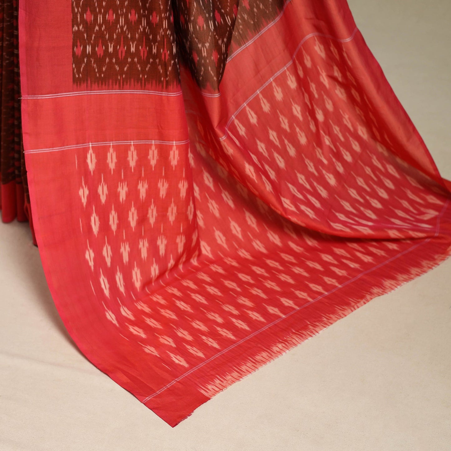 Maroon - mercerised cotton handloom pochampally ikat saree