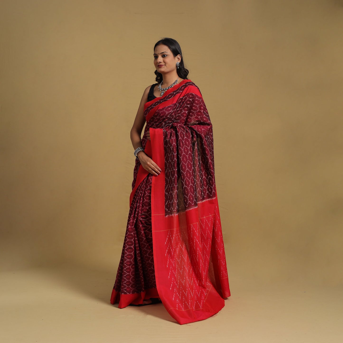Mercerised Cotton Handloom Pochampally Ikat Saree