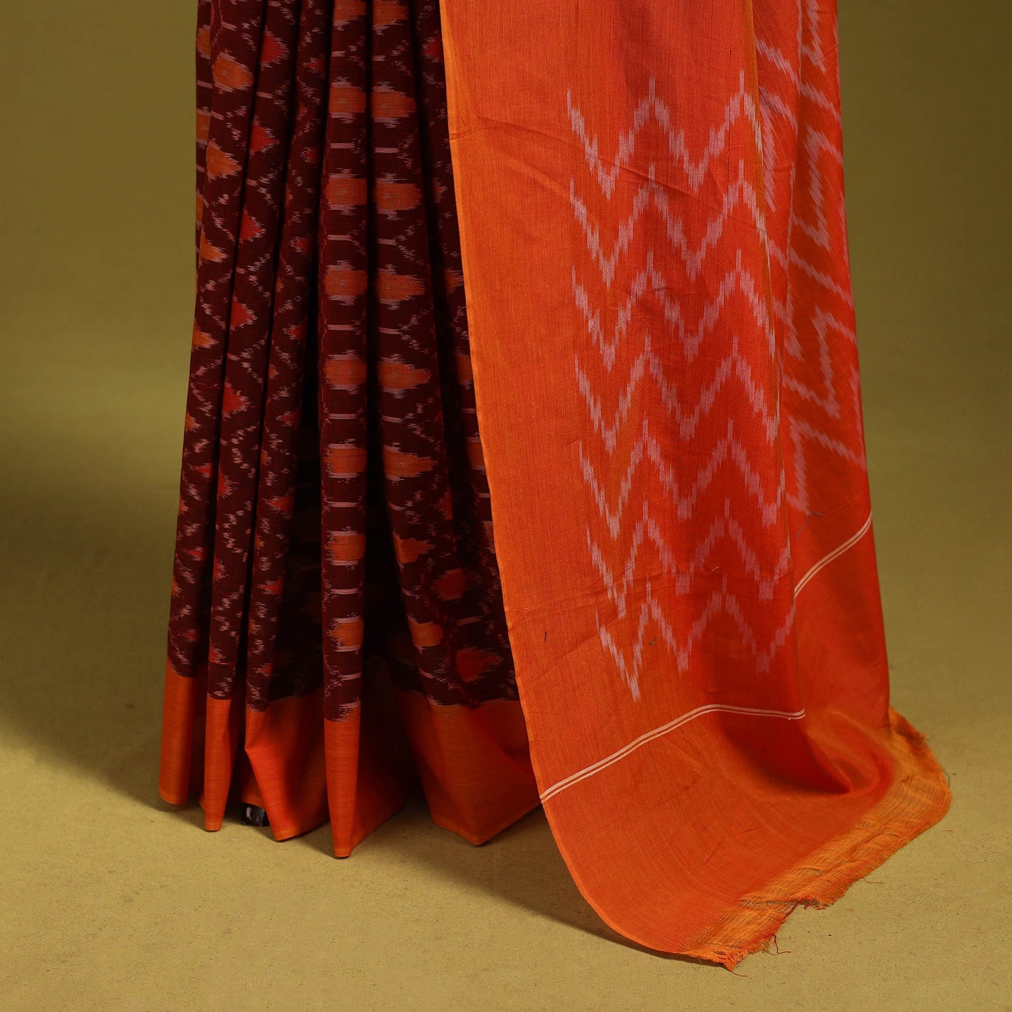 Maroon - mercerised cotton handloom pochampally ikat saree