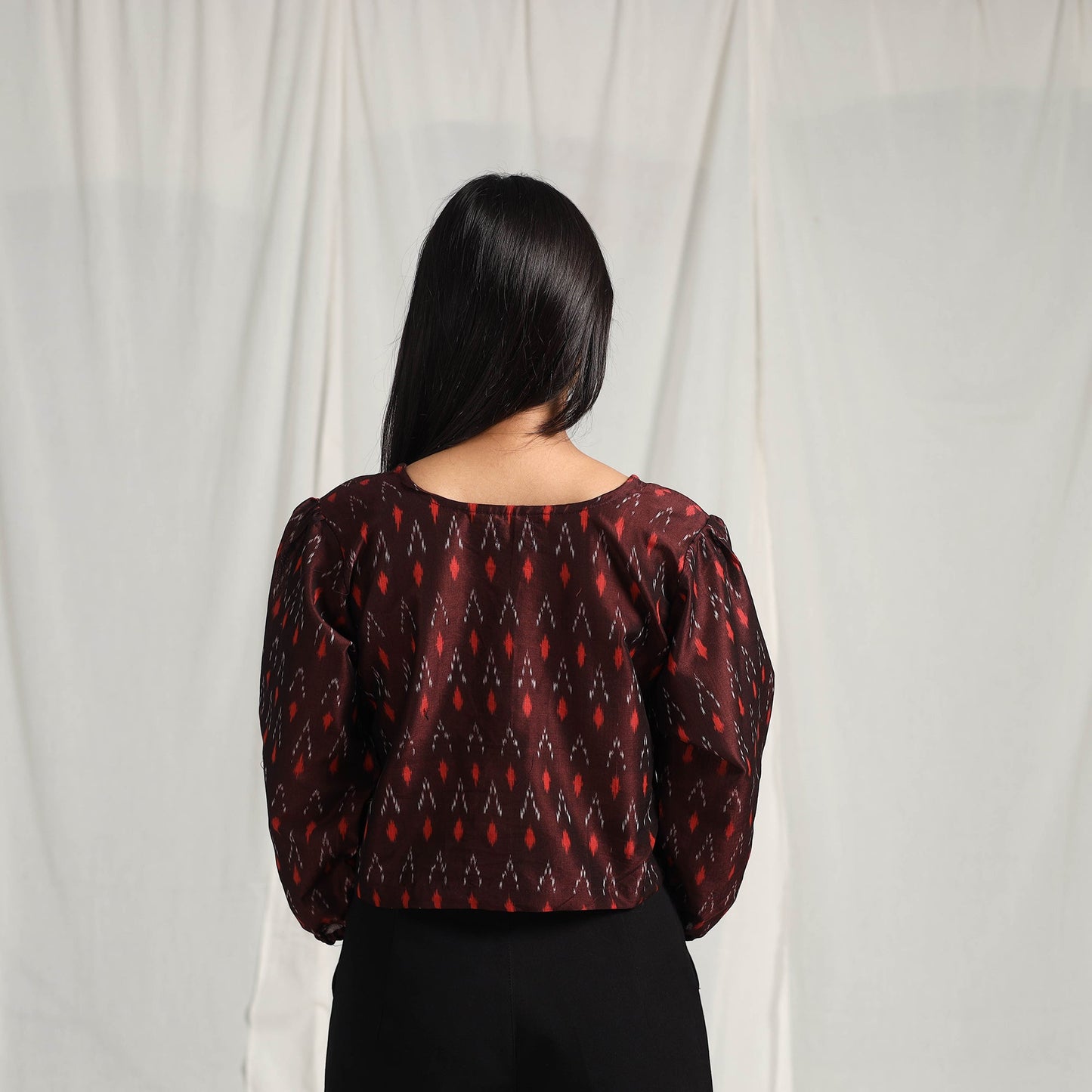 Maroon Mercerised Cotton Pochampally Ikat Crop Top