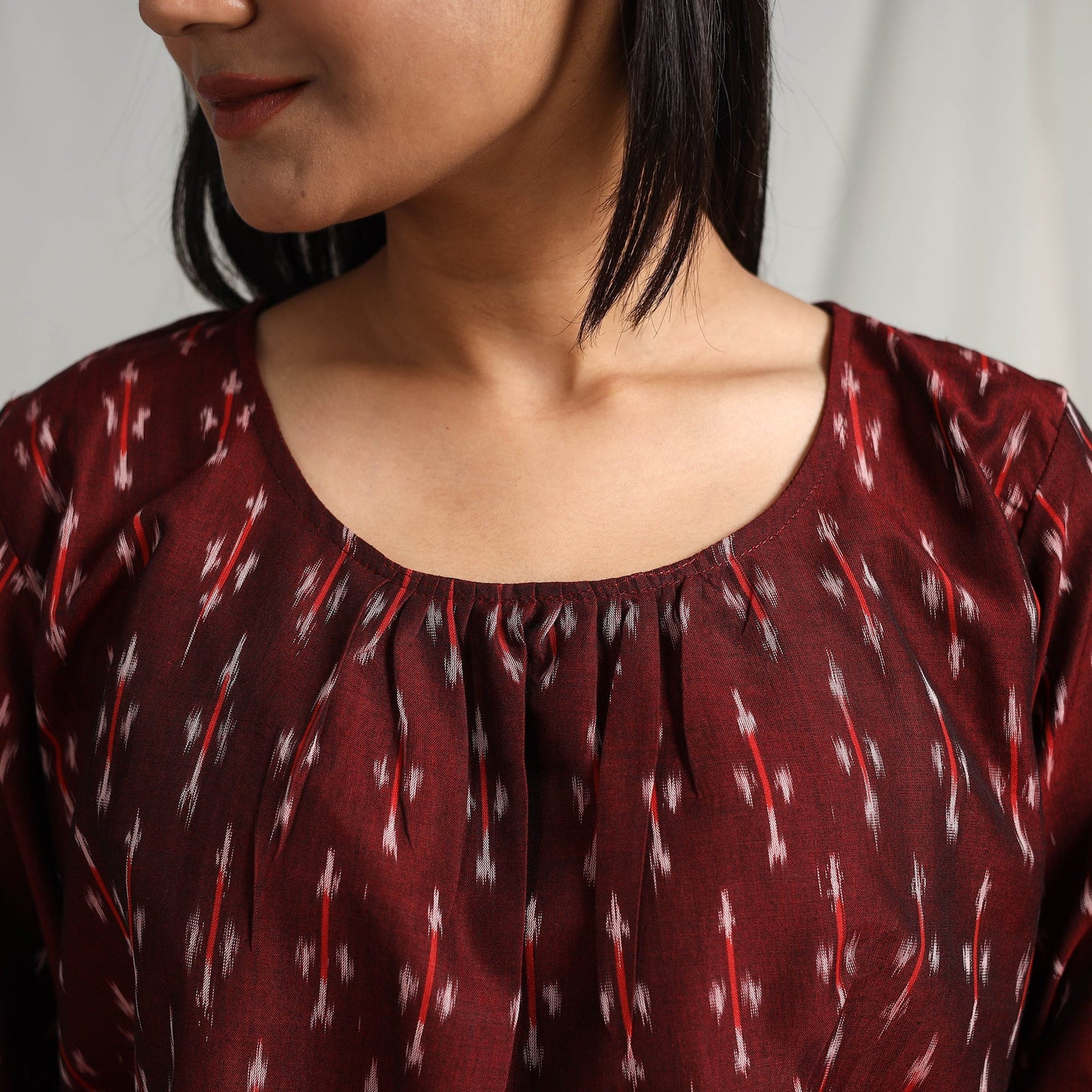 Maroon Mercerised Cotton Pochampally Ikat Crop Top