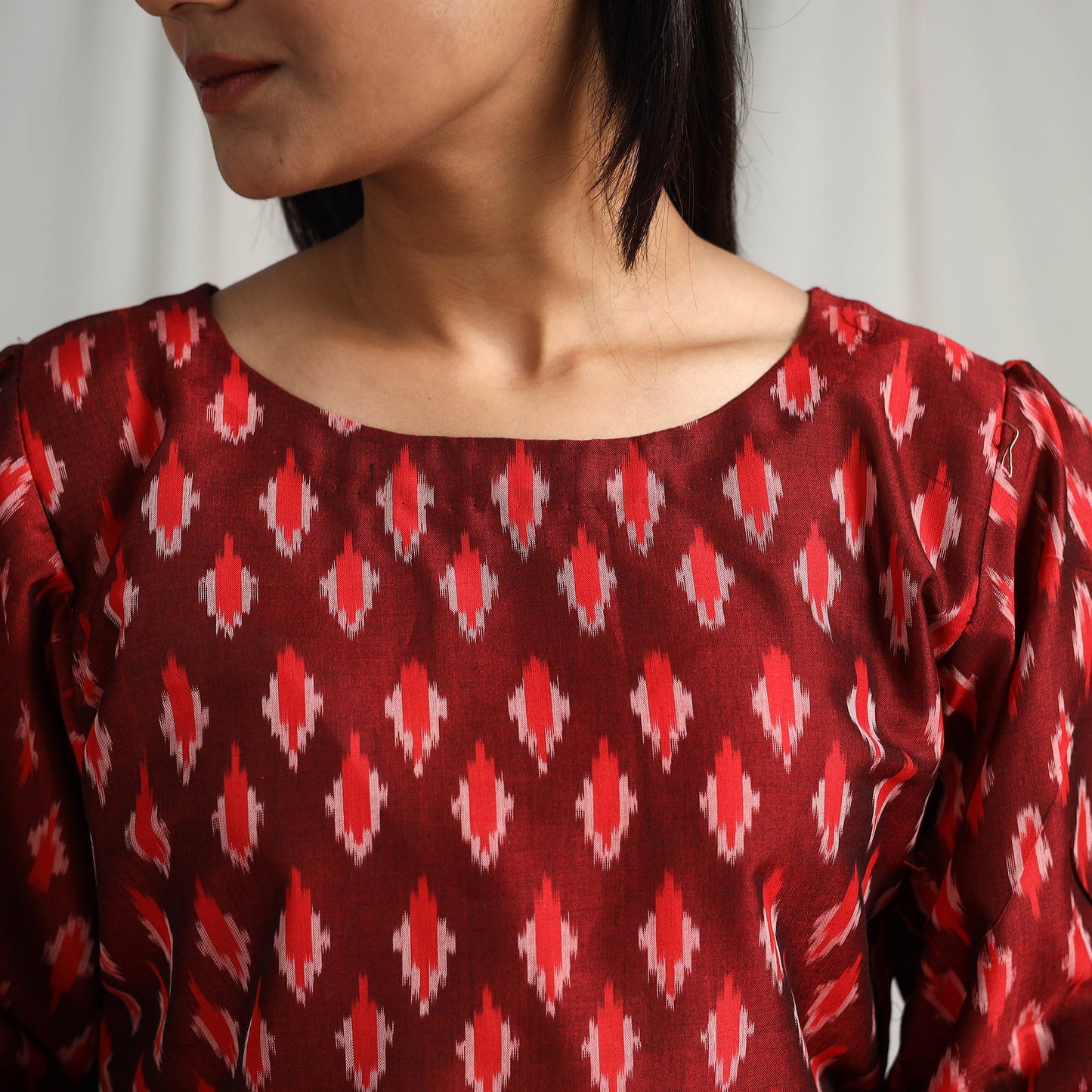 Maroon Mercerised Cotton Pochampally Ikat Crop Top