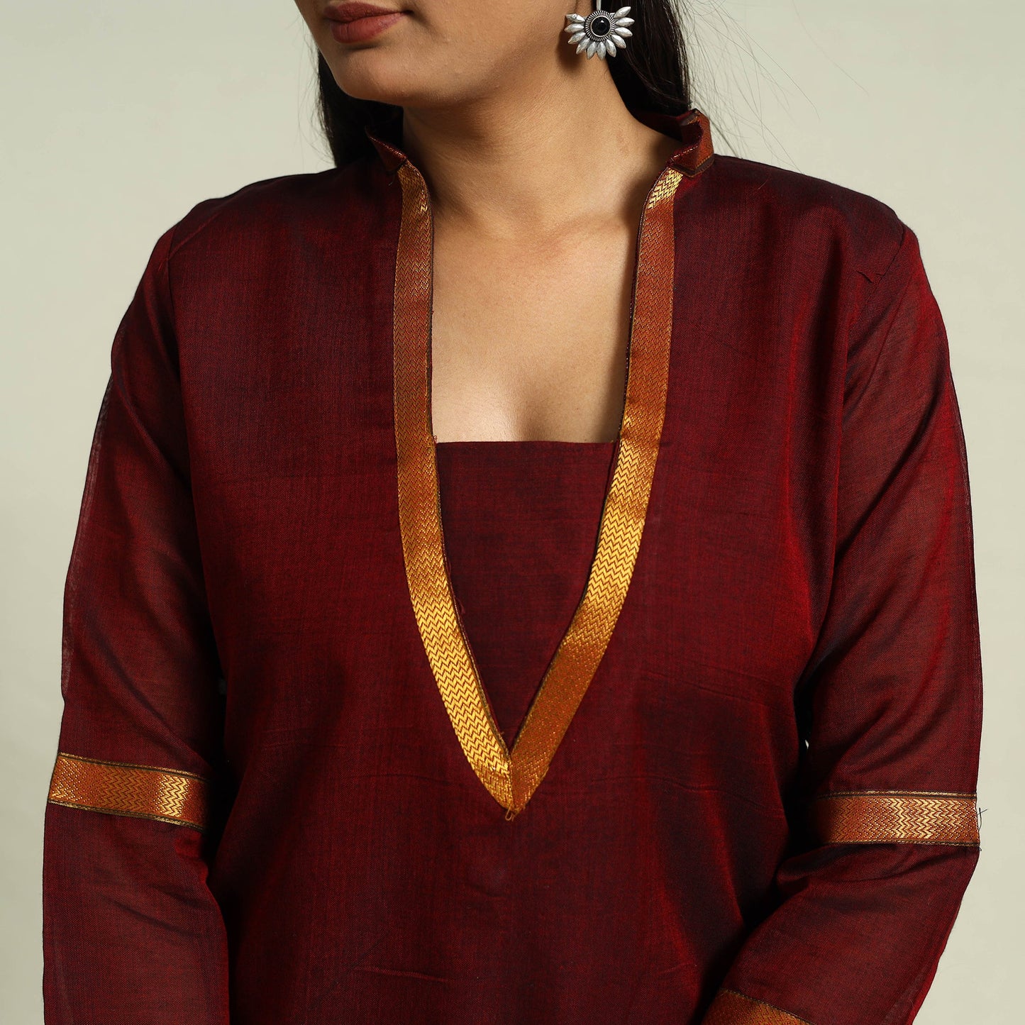 Maroon Mercerised Cotton Straight Dharwad Kurta