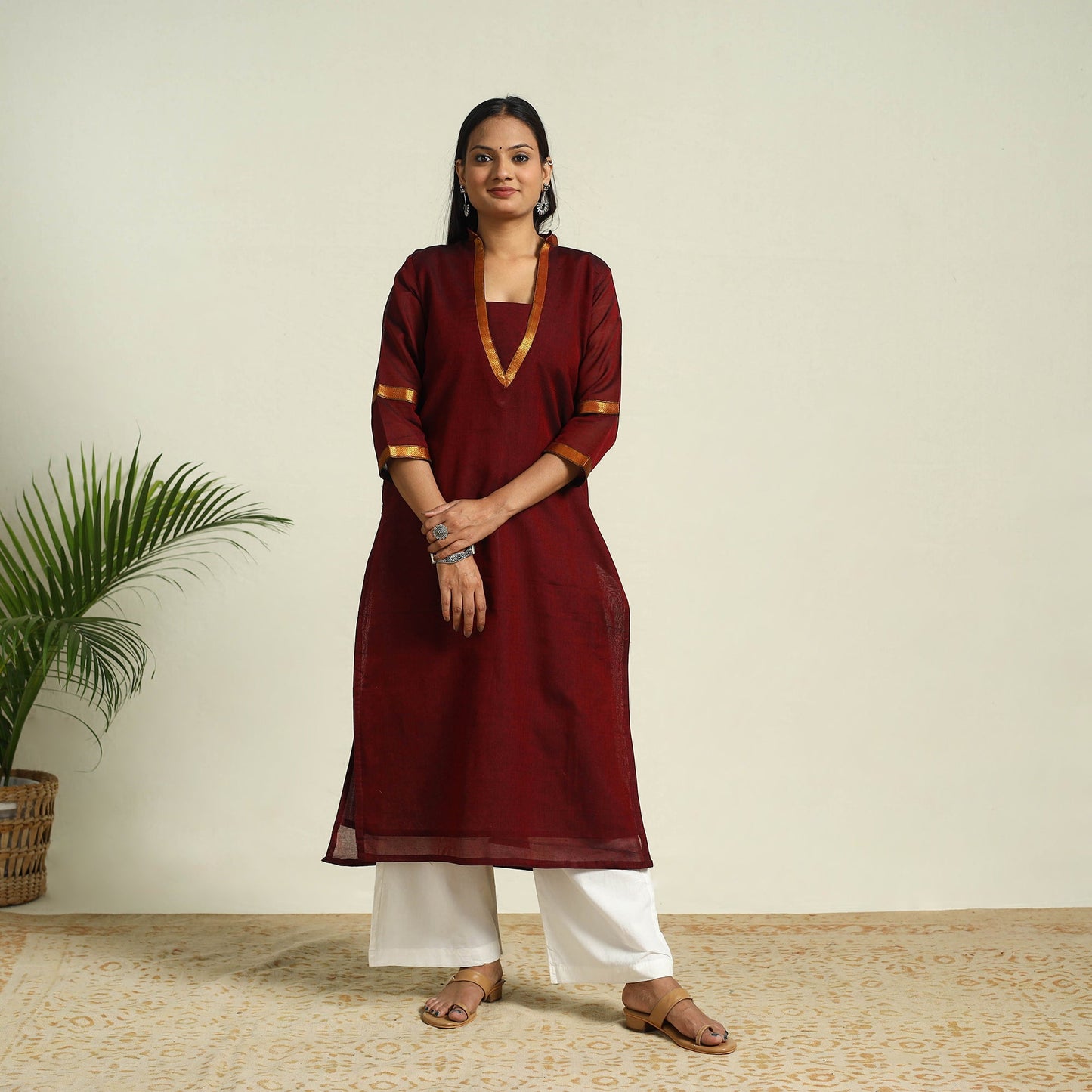 Maroon Mercerised Cotton Straight Dharwad Kurta