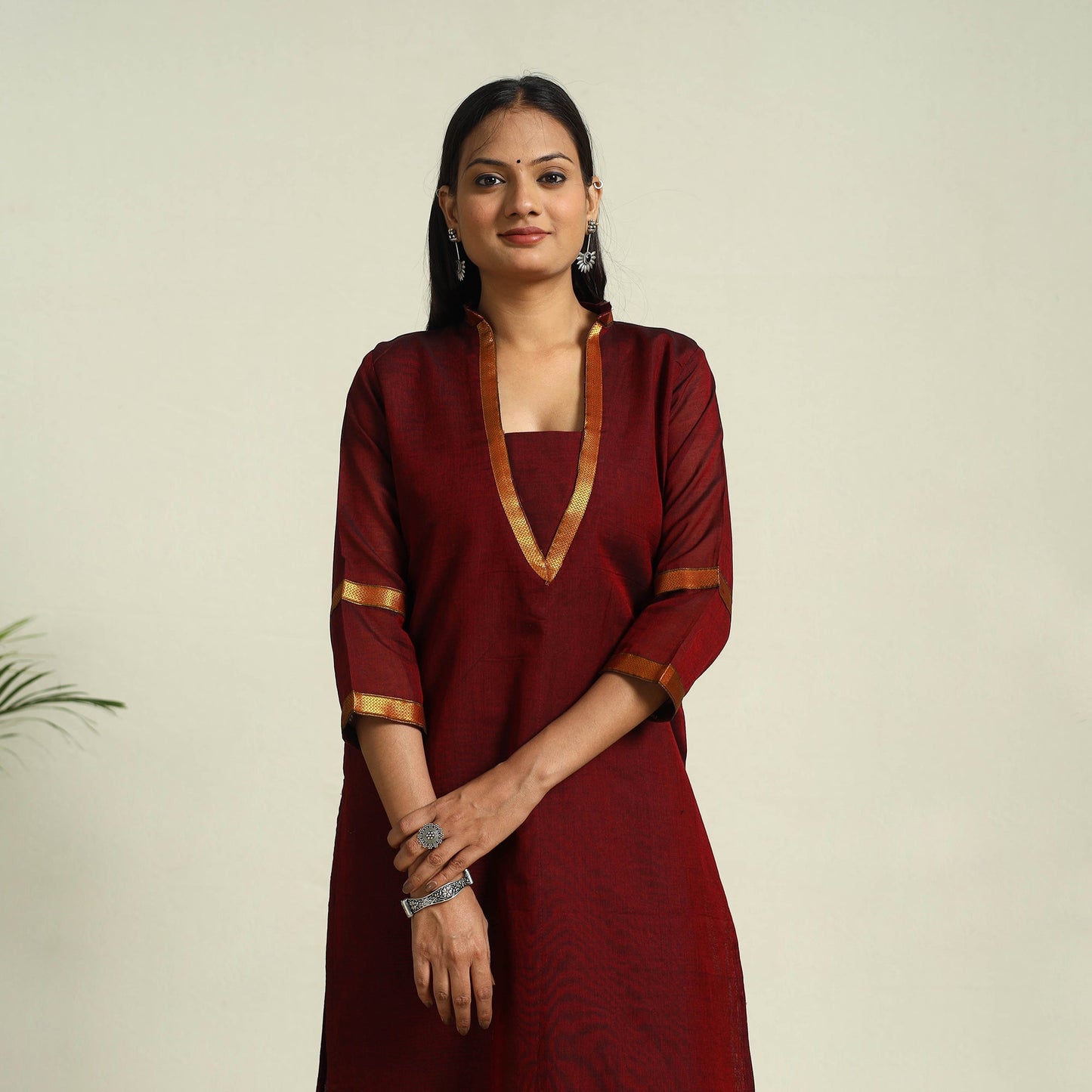 Maroon Mercerised Cotton Straight Dharwad Kurta
