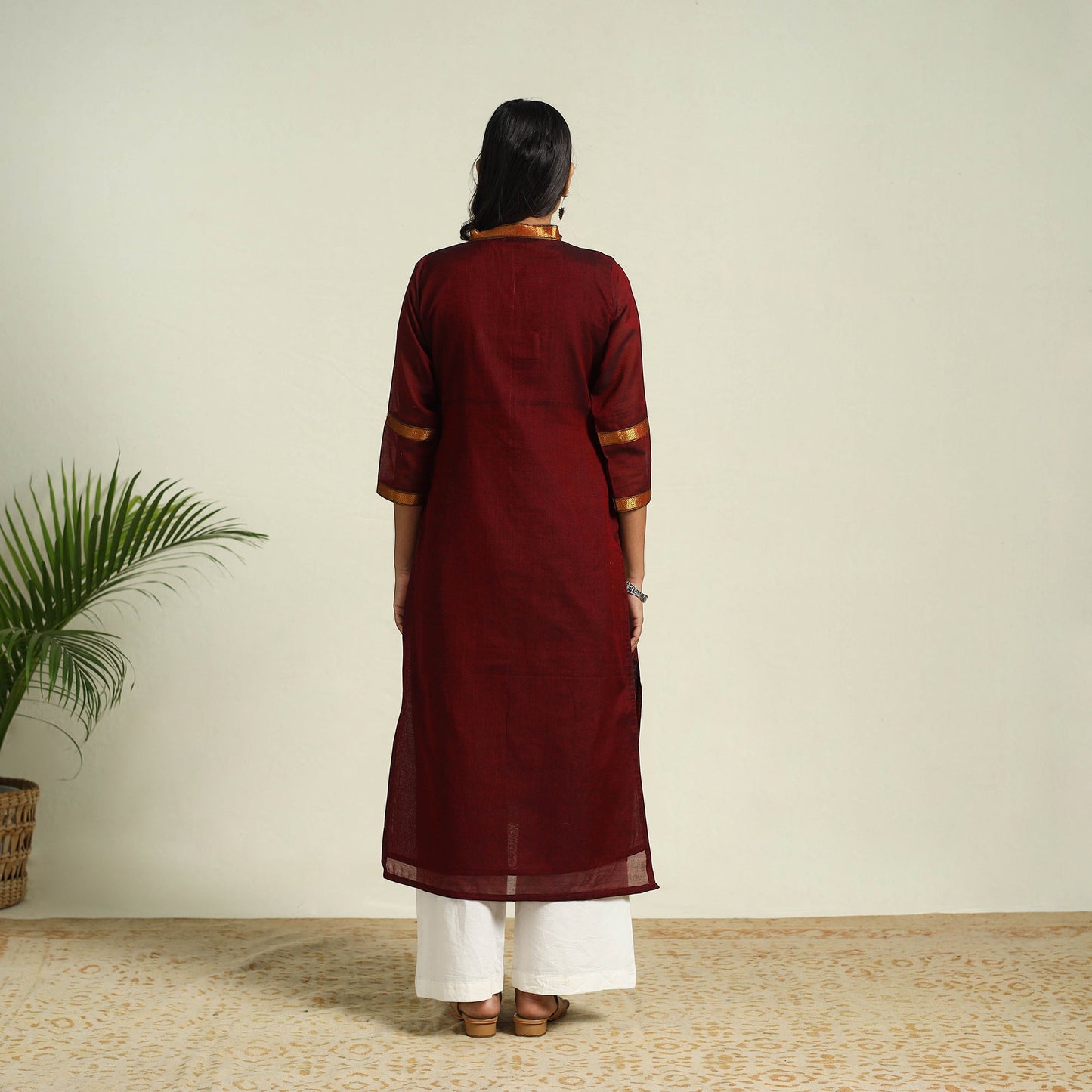 Maroon Mercerised Cotton Straight Dharwad Kurta