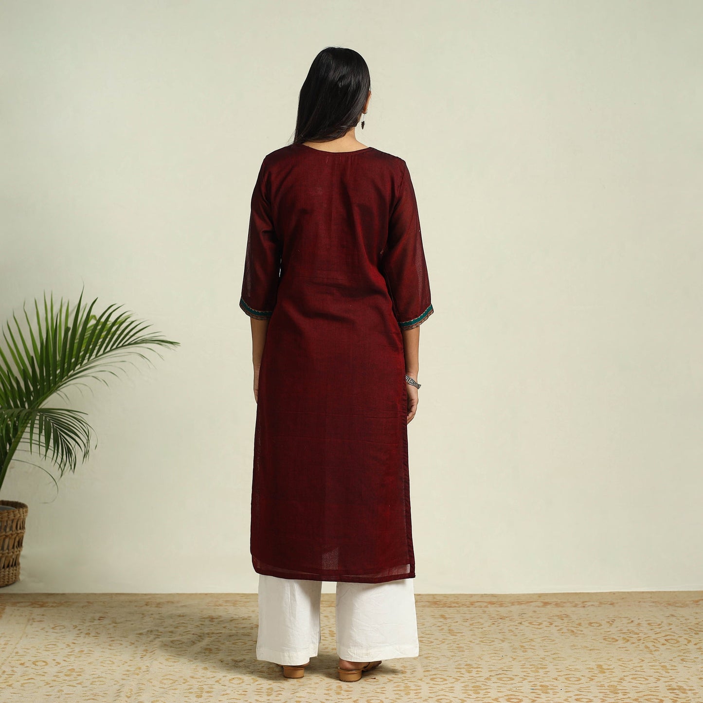 Maroon Mercerised Cotton Straight Dharwad Kurta