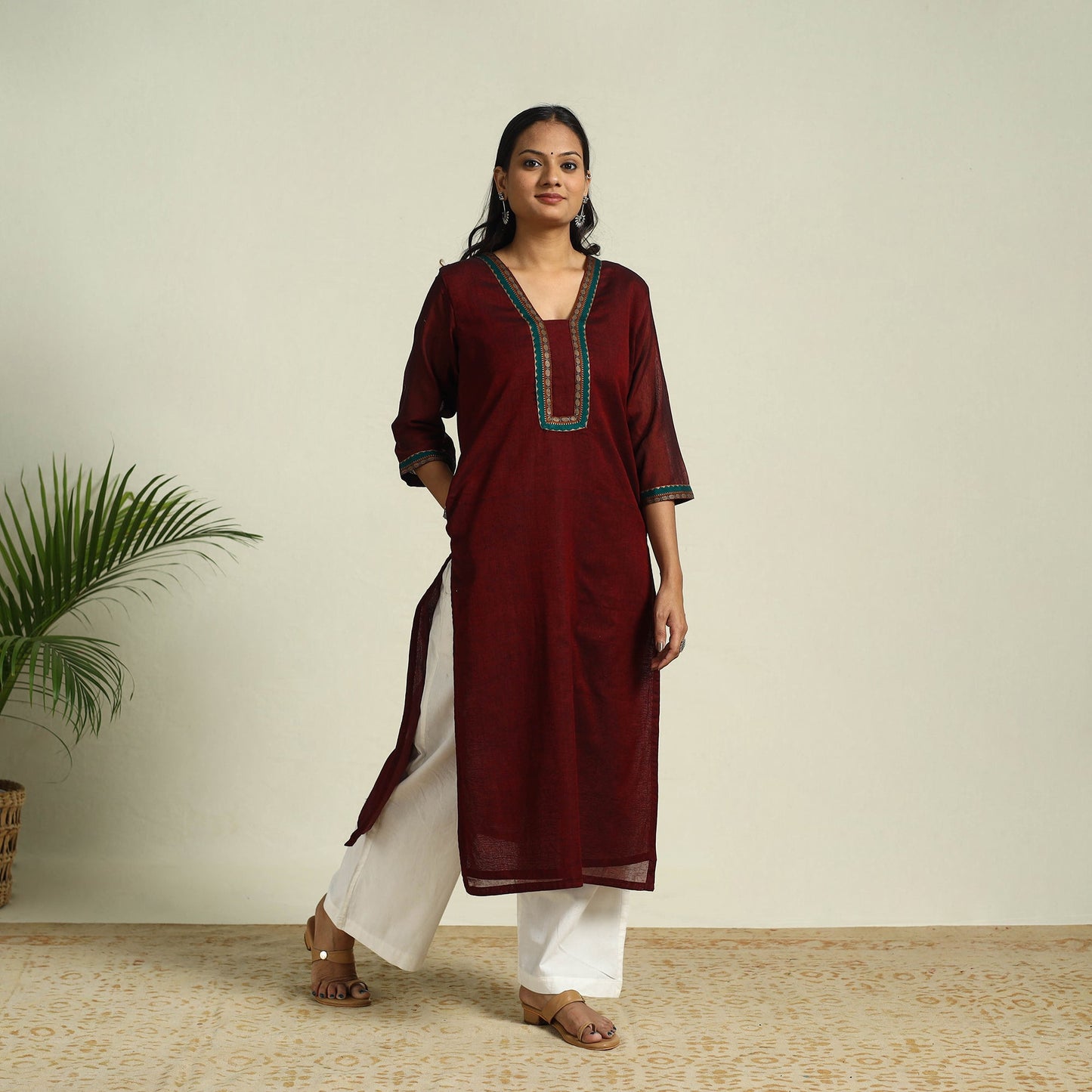 Maroon Mercerised Cotton Straight Dharwad Kurta