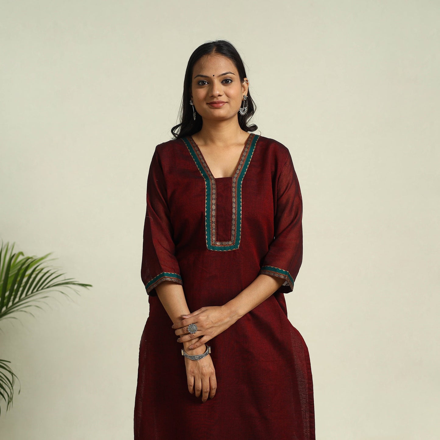 Maroon Mercerised Cotton Straight Dharwad Kurta