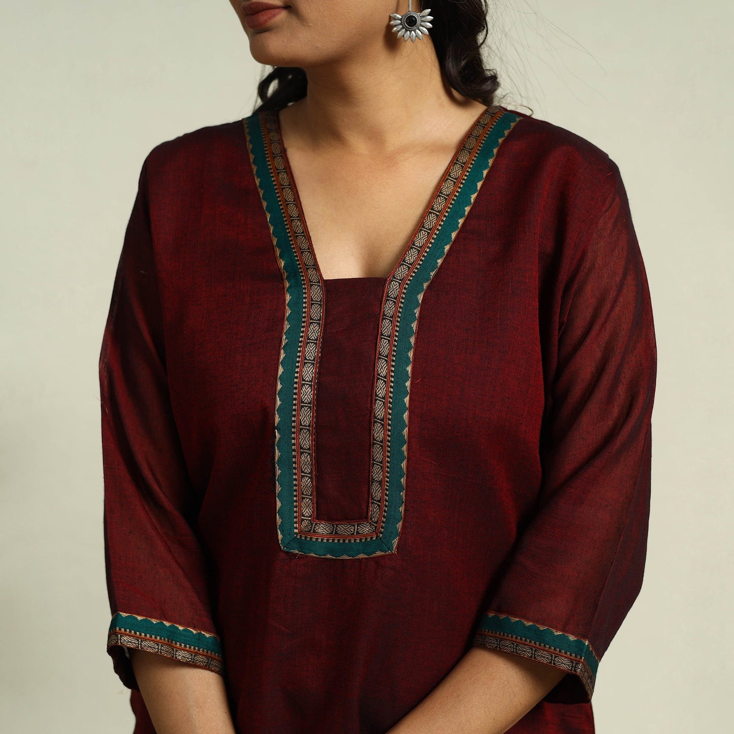 Maroon Mercerised Cotton Straight Dharwad Kurta