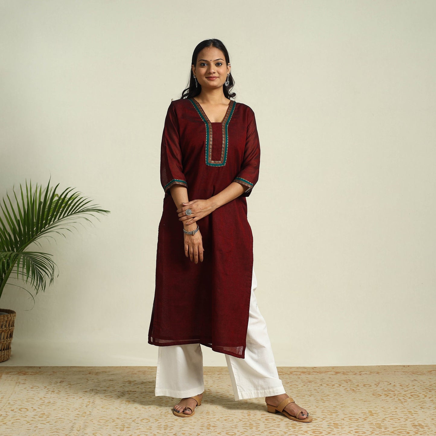 Maroon Mercerised Cotton Straight Dharwad Kurta