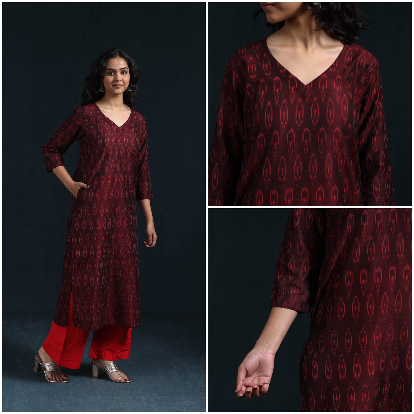 Mercerised cotton straight pochampally ikat kurta for women