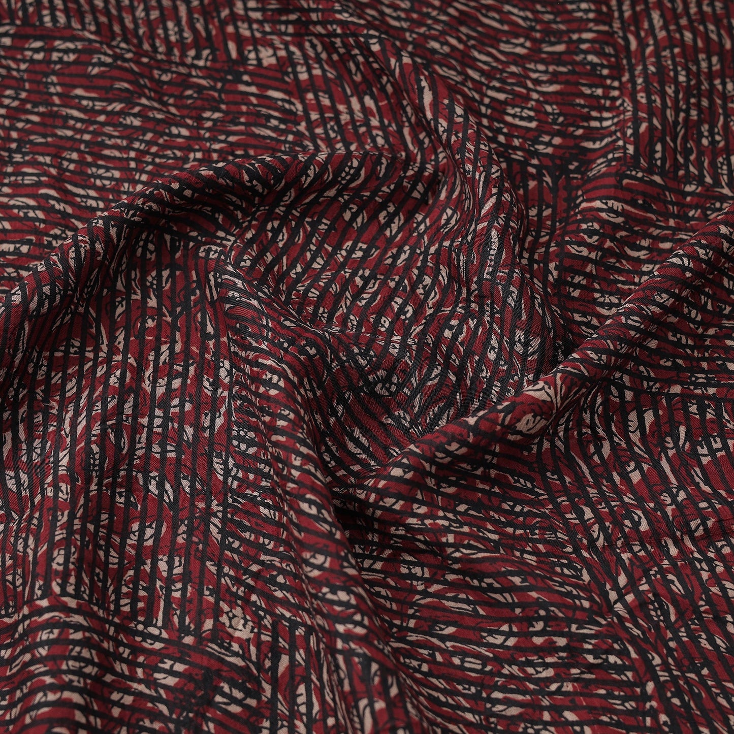 Maroon Mulberry Silk Bagh Print Fabric