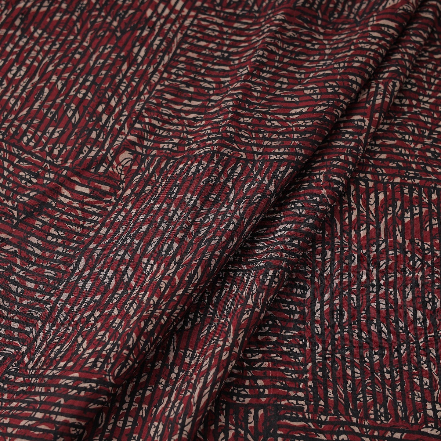 Maroon Mulberry Silk Bagh Print Fabric