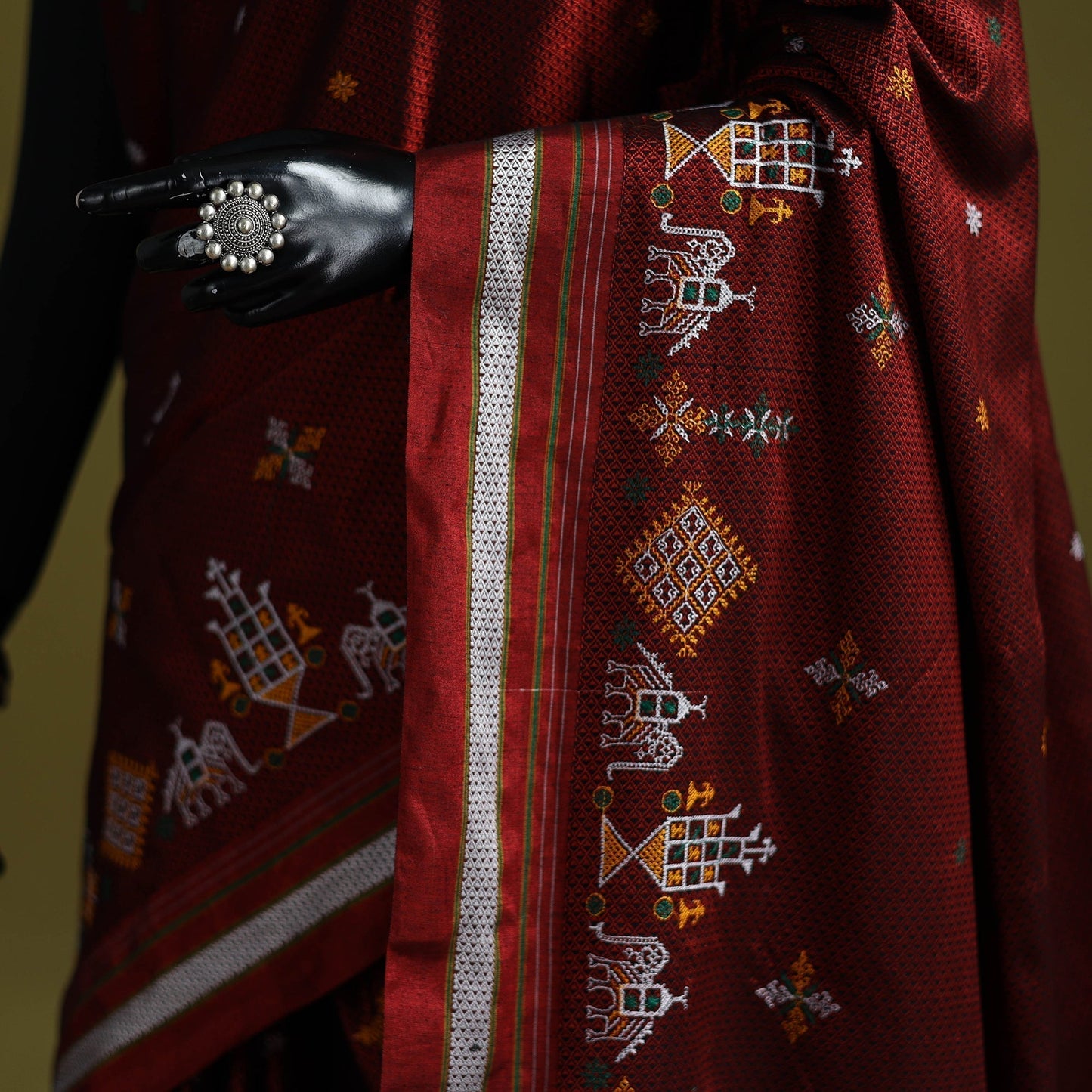 Nath work silk cotton khun saree 04 - handcrafted