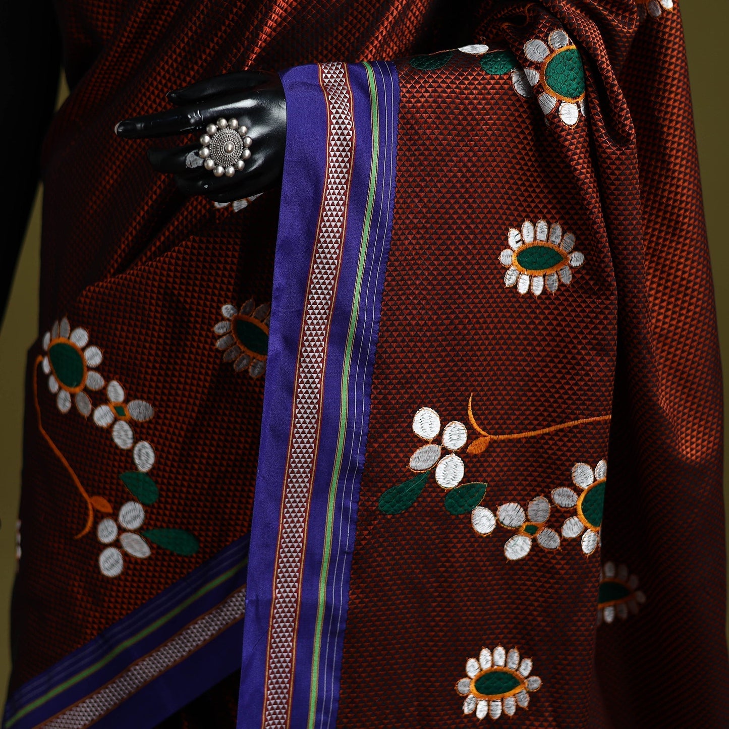 Nath work silk cotton khun saree 15 - handcrafted