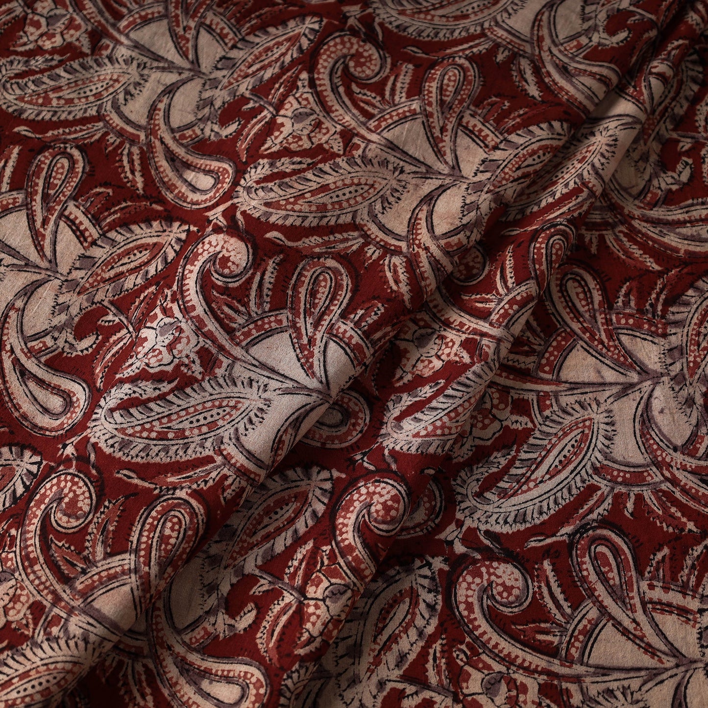 Maroon Natural Dyed Block Print Cotton Kalamkari Fabric