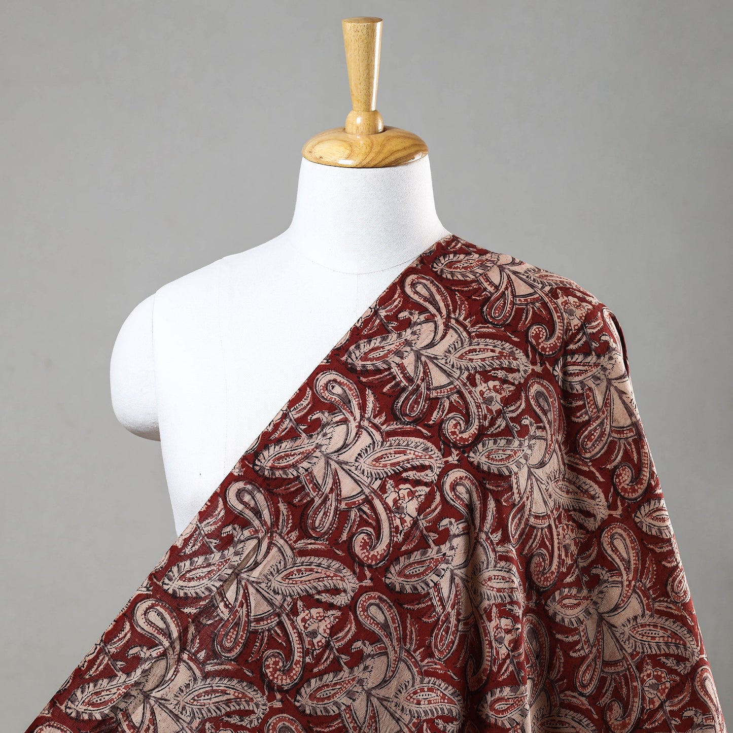 Maroon Natural Dyed Block Print Cotton Kalamkari Fabric