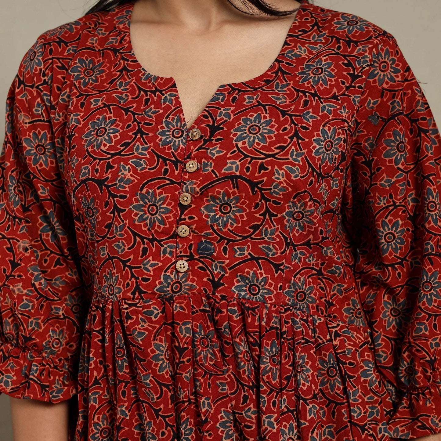 Maroon - natural dyed cotton tiered dress 06 - handcrafted