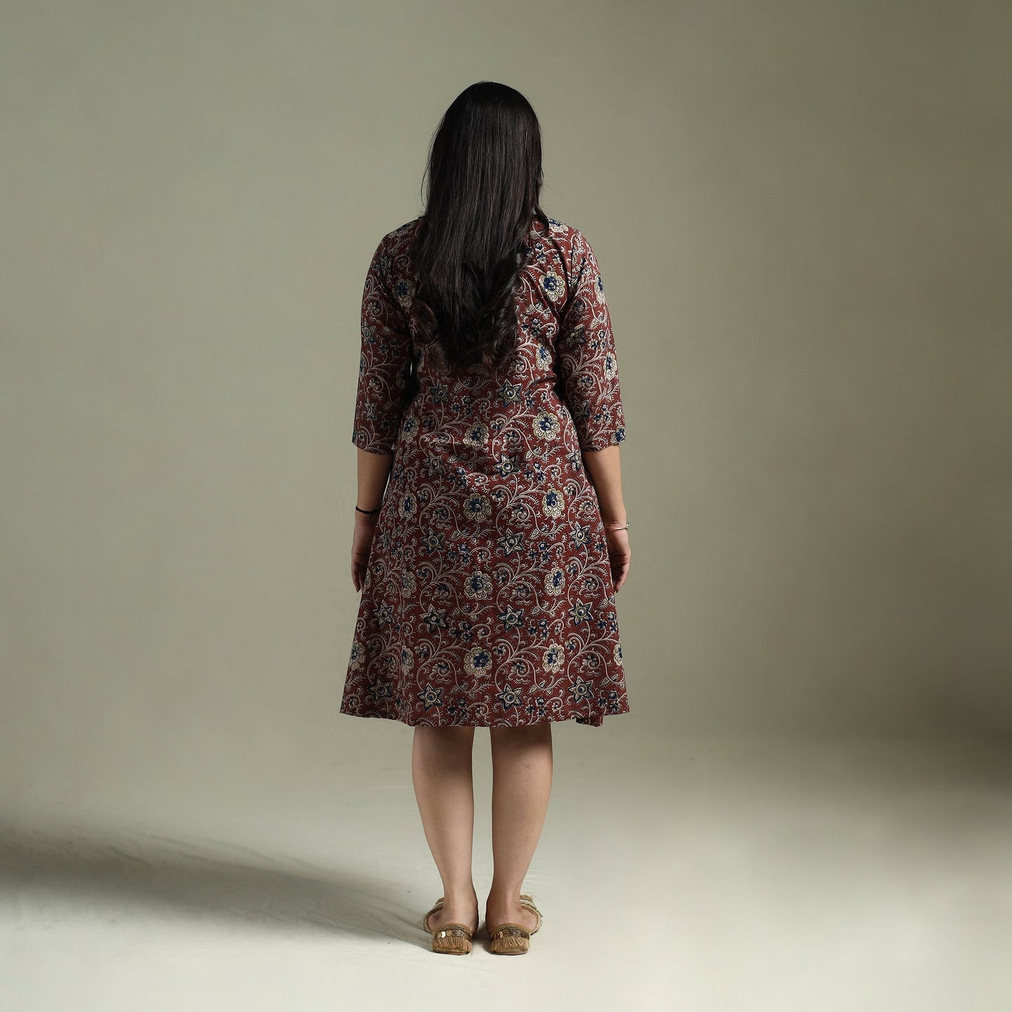 Natural dyed cotton hand block print pintuck kalamkari