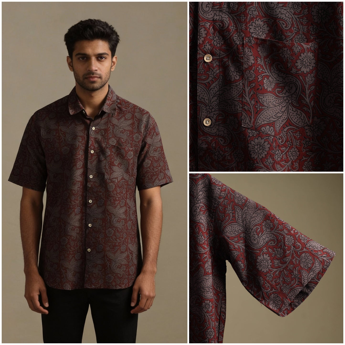 Natural dyed cotton men half sleeve hand bagh shirt 13