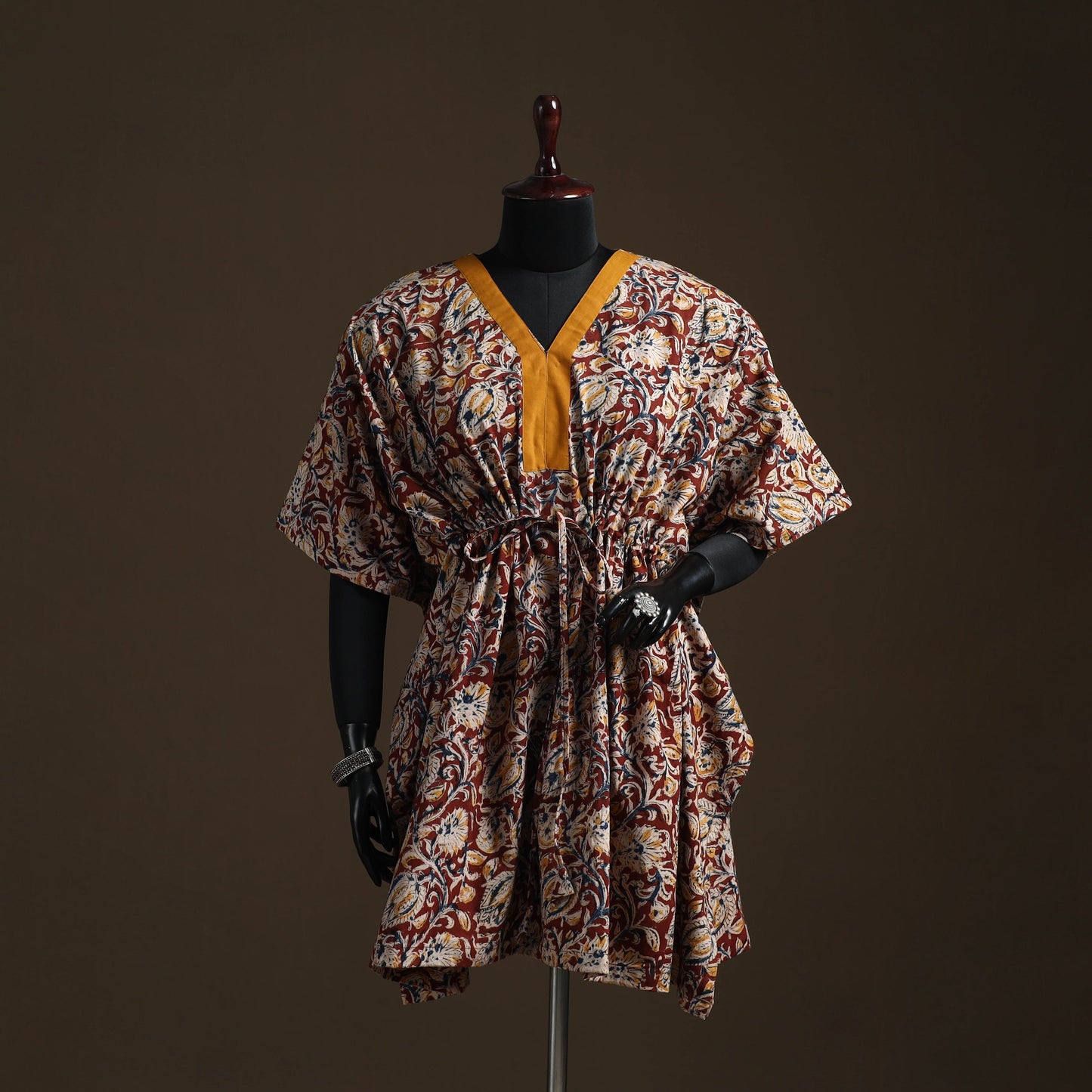 Natural dyed hand block kalamkari print cotton kaftan
