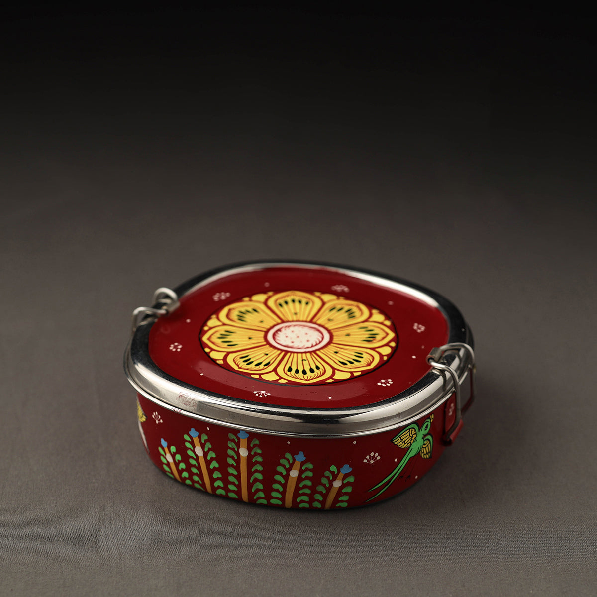 Odisha Pattachitra Handpainted Stainless Steel Chakra Lunch Box (6 x 6 in) Online at iTokri.com