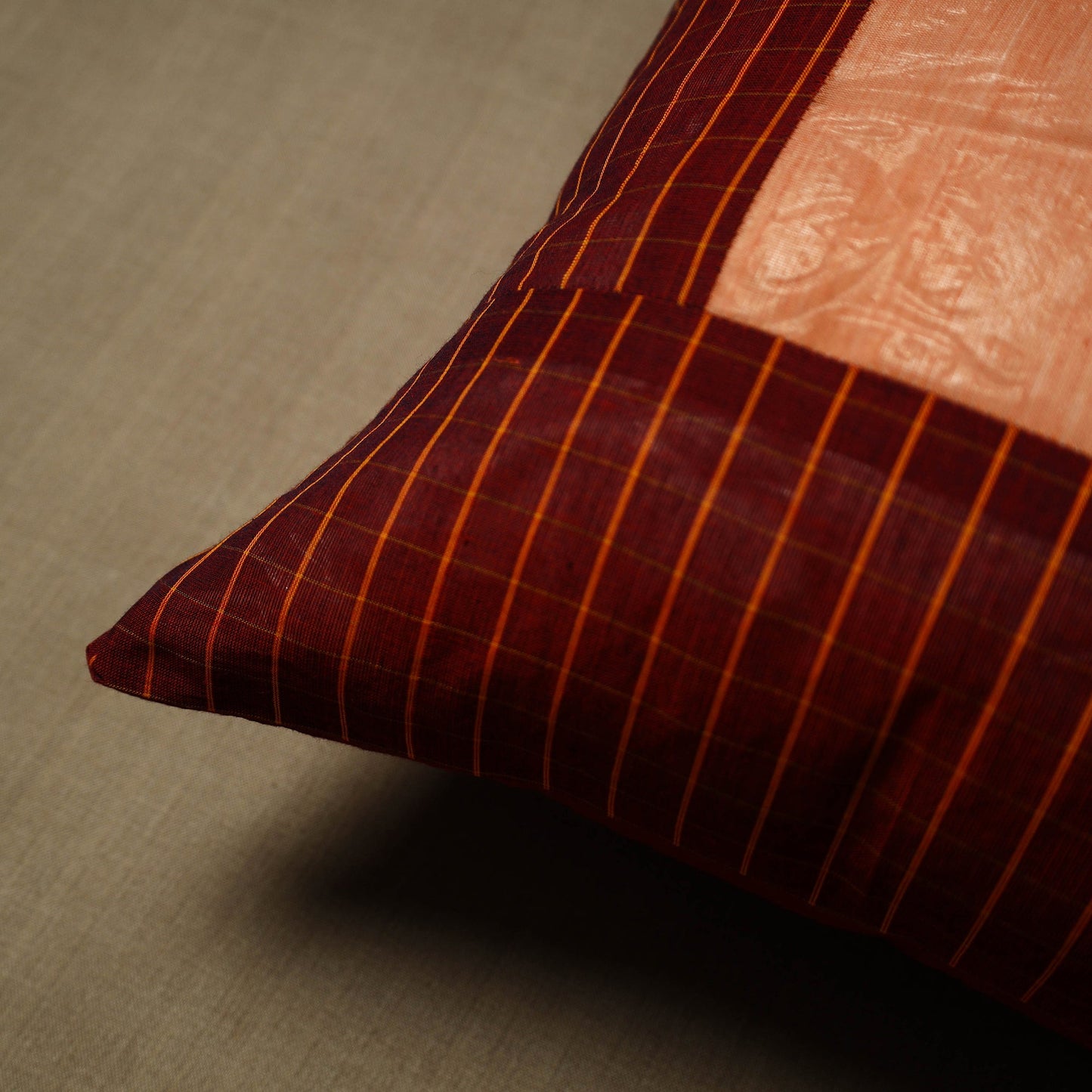 Maroon - patchwork cotton kanchipuram cushion cover (16 x