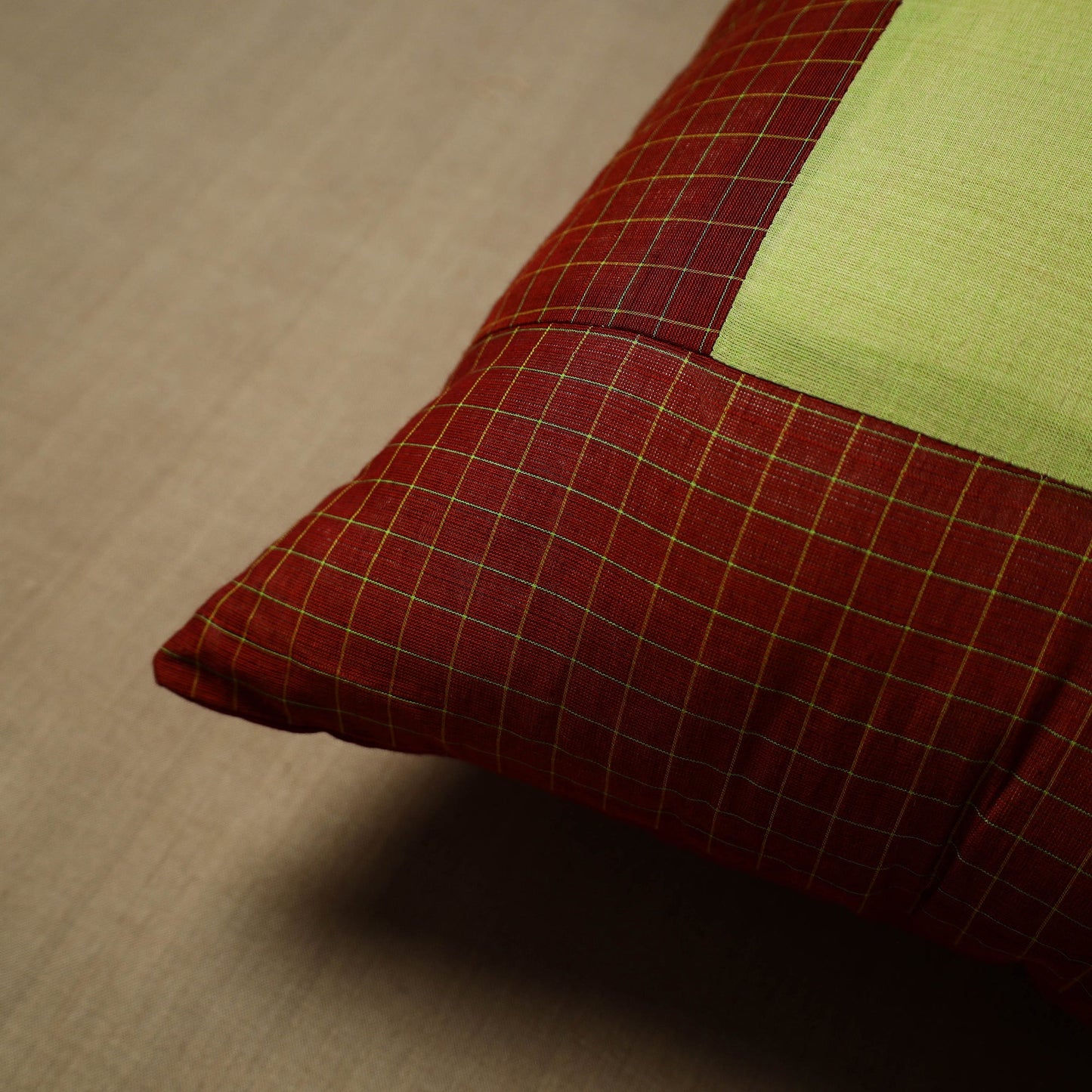 Maroon - Patchwork Cotton Kanchipuram Cushion Cover (16 x 16 in) 35