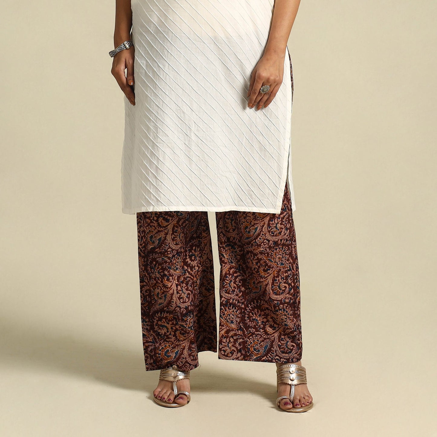 Maroon Pedana Block Print Cotton Kalamkari Palazzo