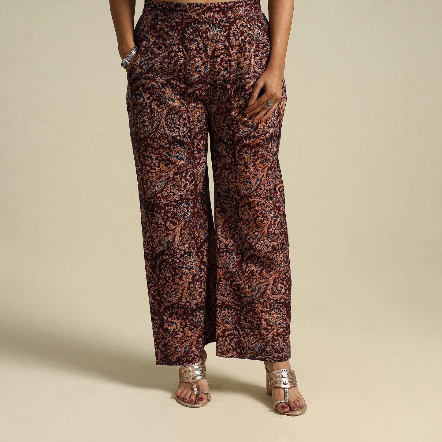 Maroon Pedana Block Print Cotton Kalamkari Palazzo