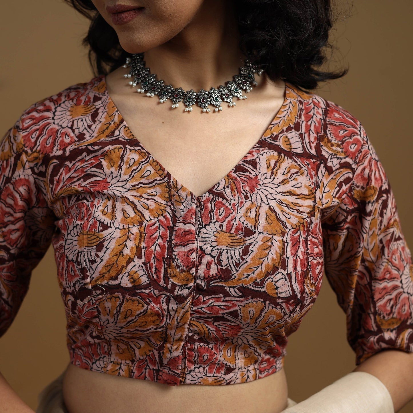 Pedana cotton natural dyed kalamkari readymade blouse 03
