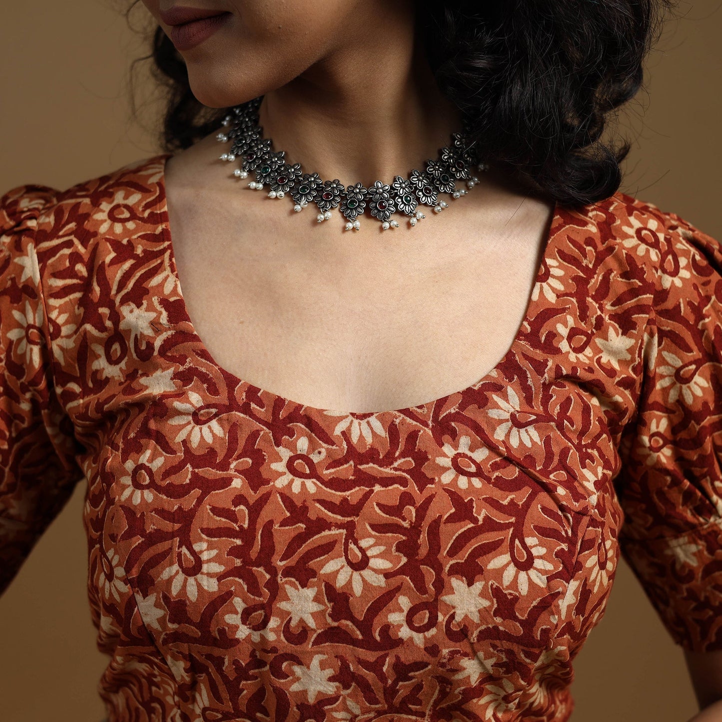Pedana cotton natural dyed kalamkari readymade blouse 13