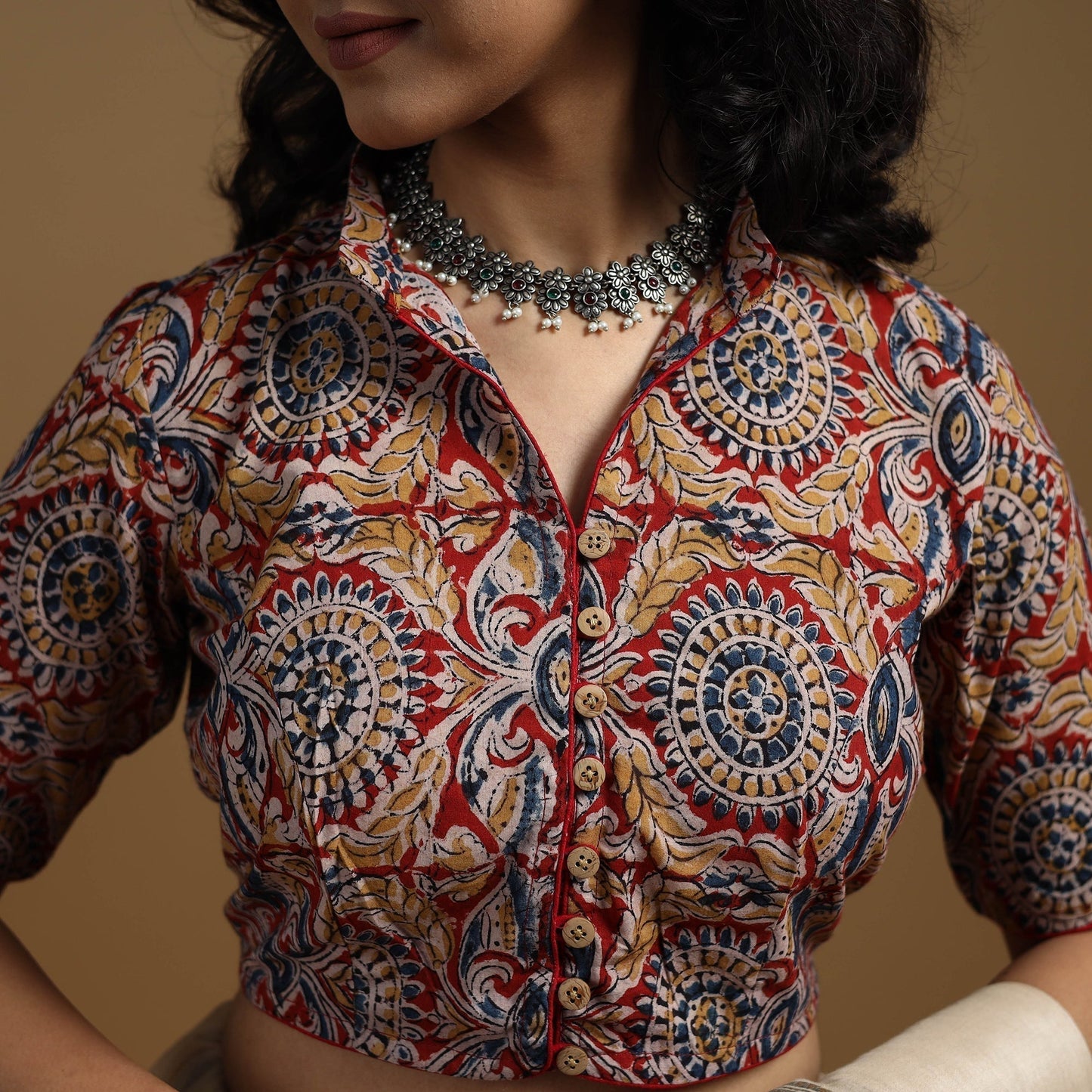 Pedana cotton natural dyed kalamkari readymade blouse 06