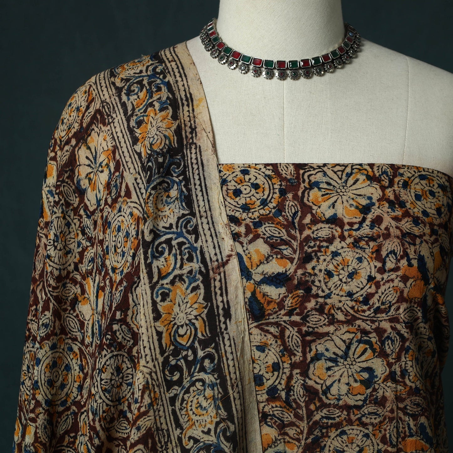 Pedana hand block print natural dyed cotton kalamkari 2pc