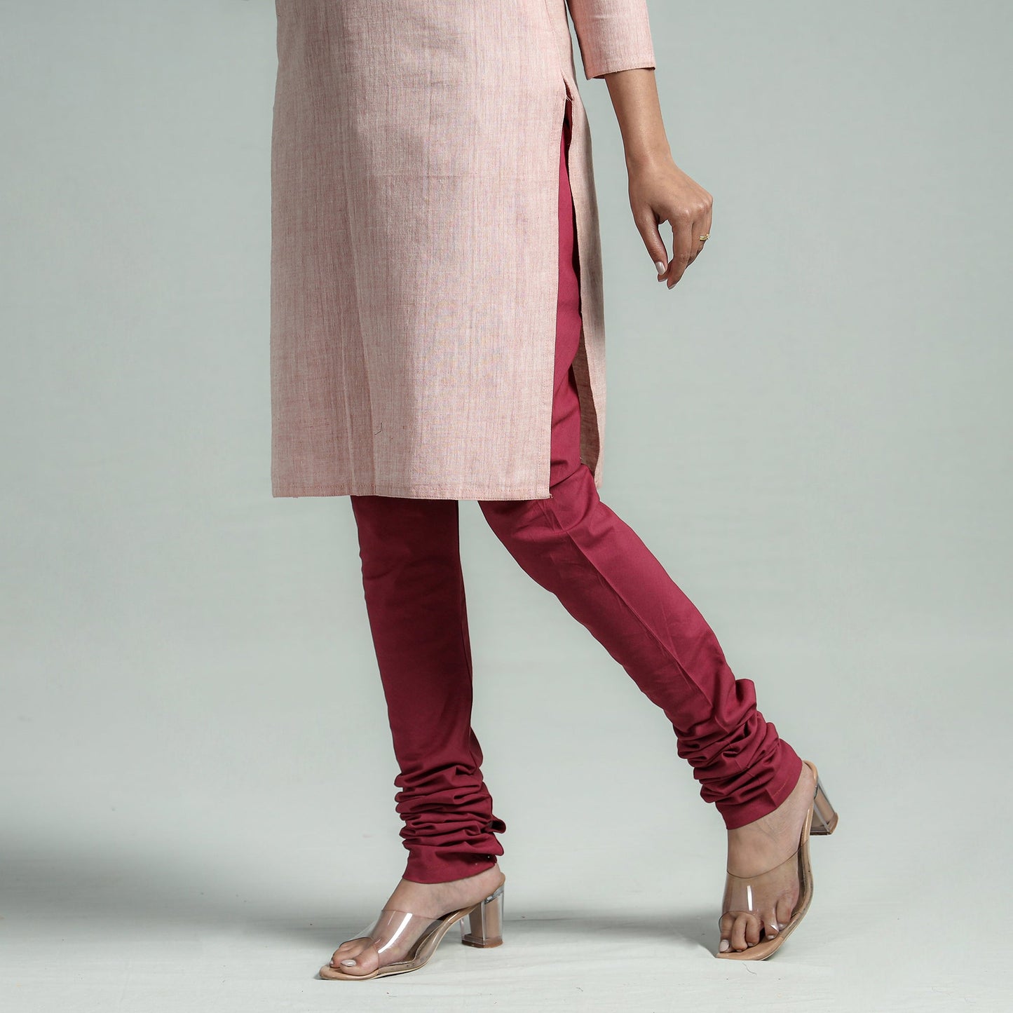 Maroon - pink - plain dyed cotton ankle length churidar