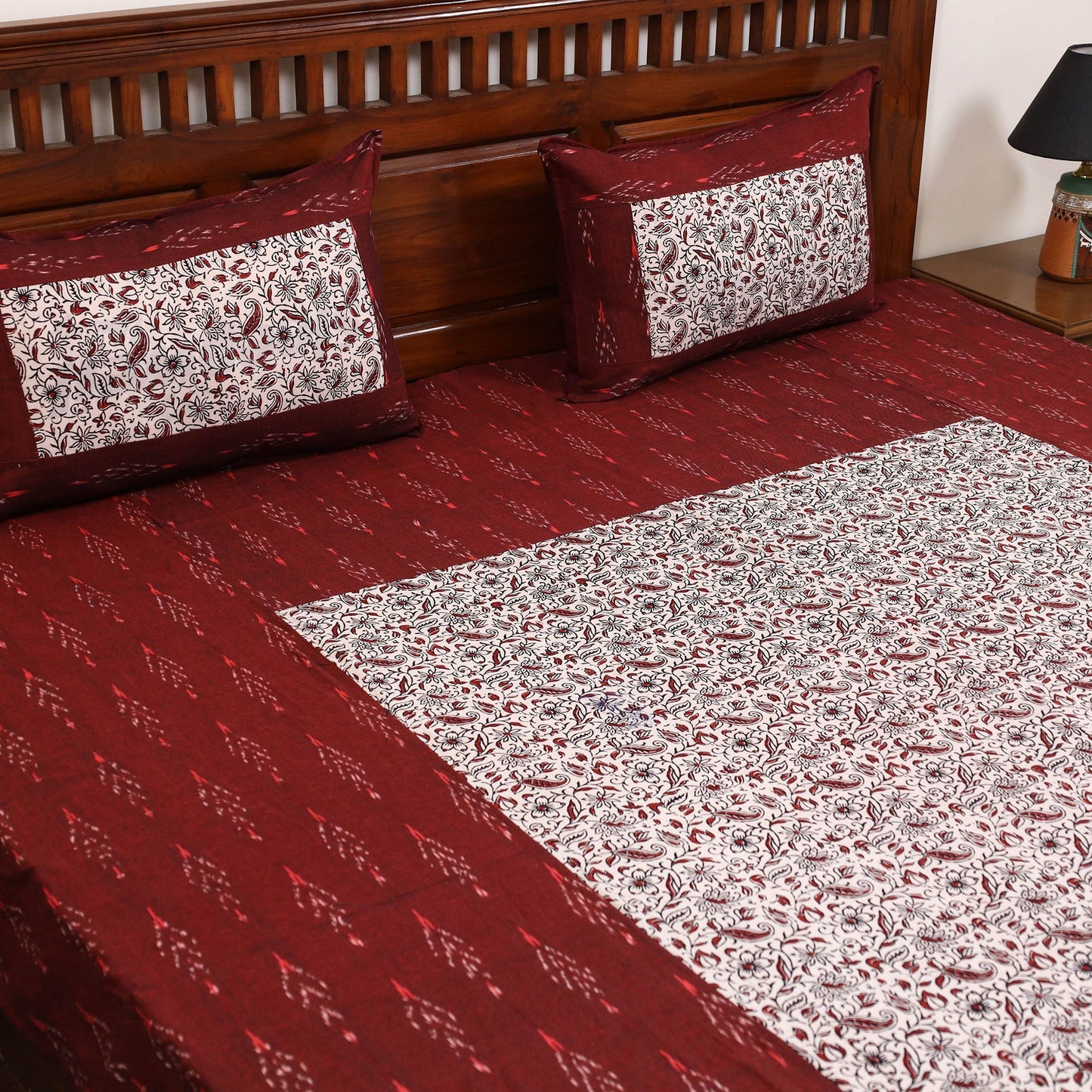 Pochampally ikat with bagh patch cotton bedsheet set 08