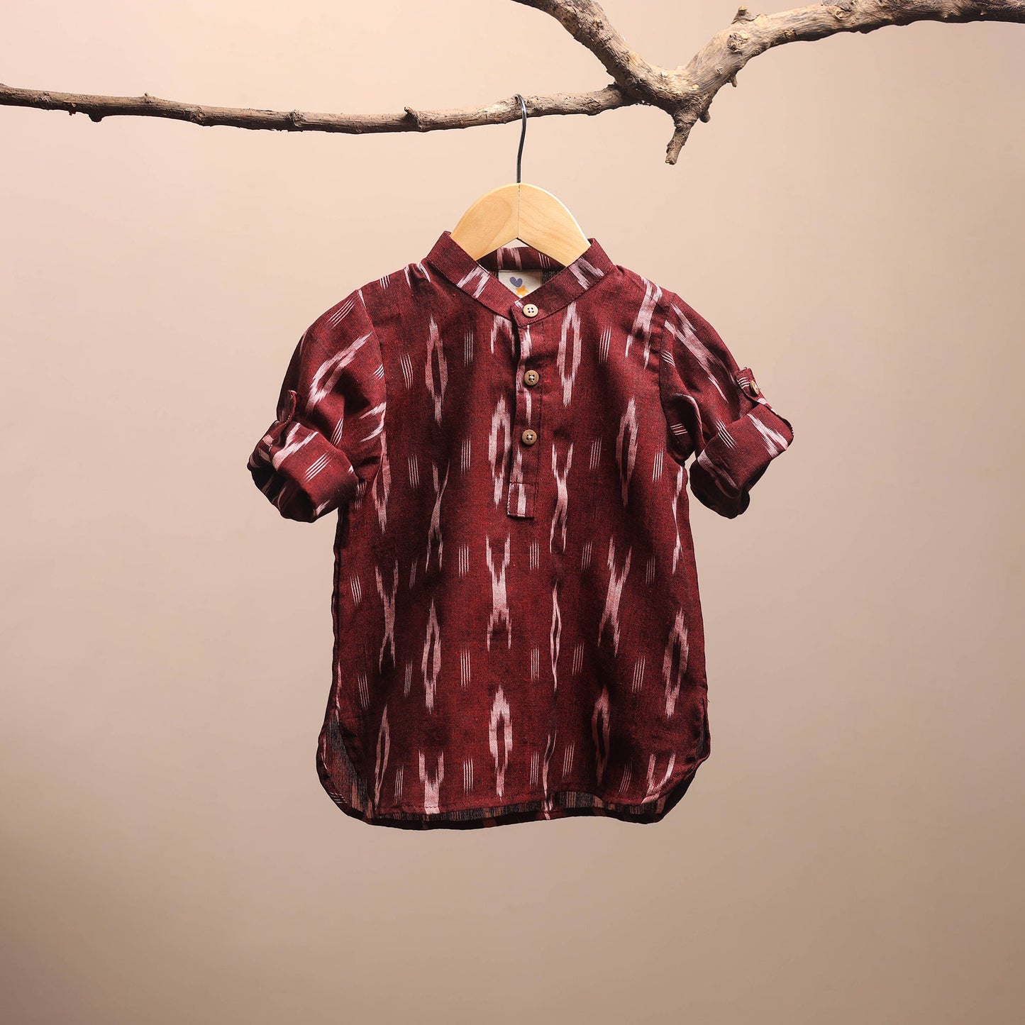 Maroon - pochampally ikat cotton kids kurta (6-12 months)