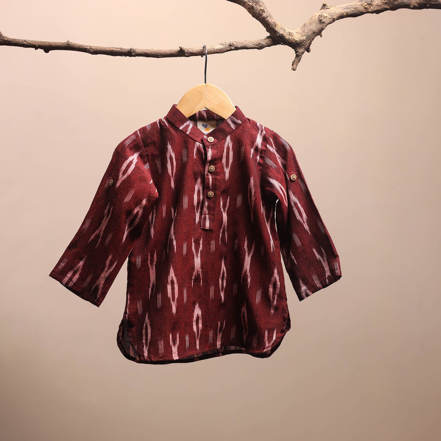 Maroon - pochampally ikat cotton kids kurta (6-12 months)