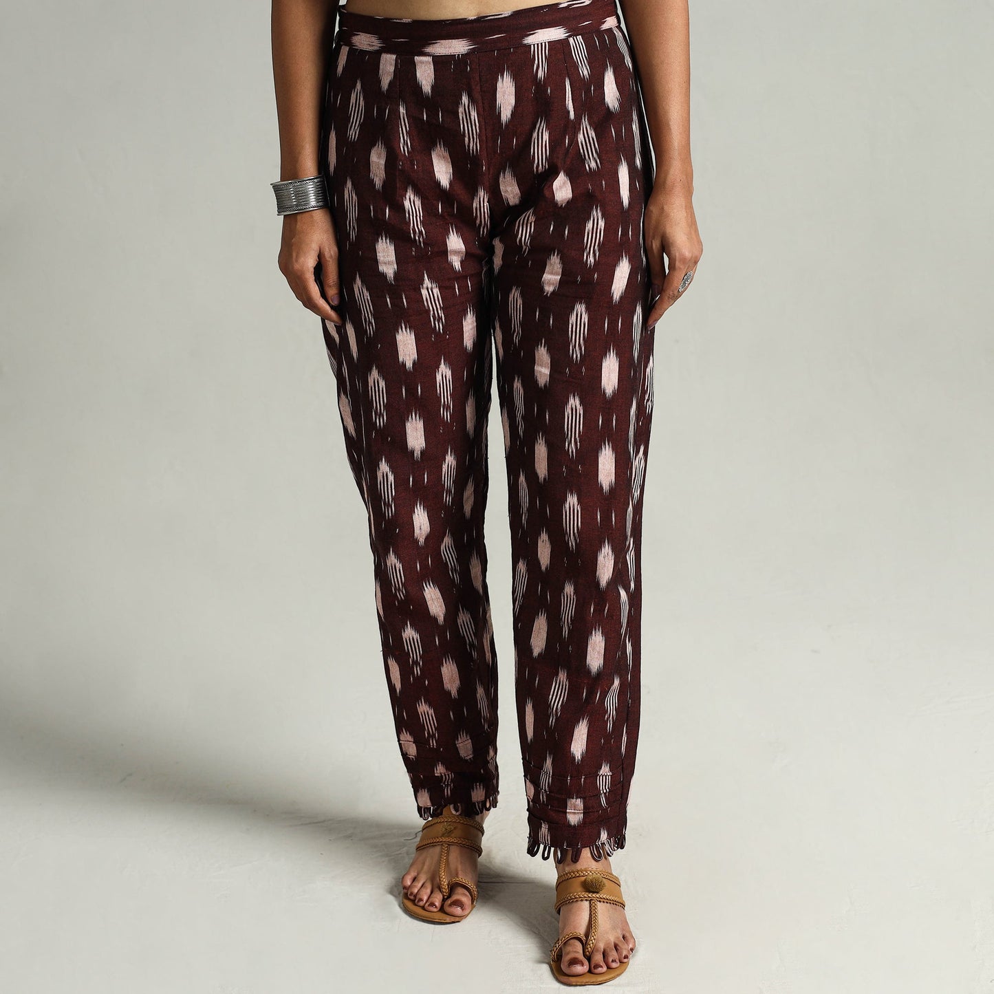 Maroon - Pochampally Ikat Weave Cotton Elasticated Pant 05