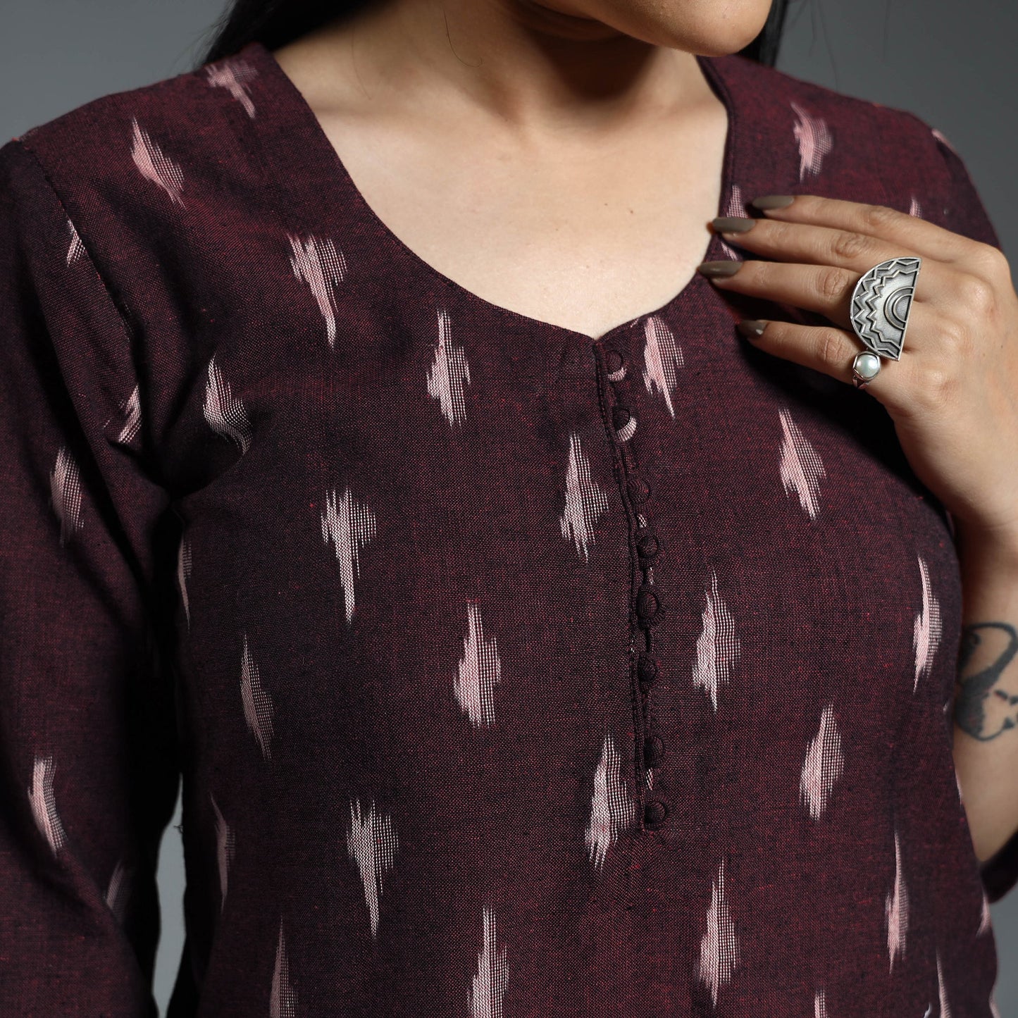 Pochampally Ikat Weave Cotton Long Straight Kurta